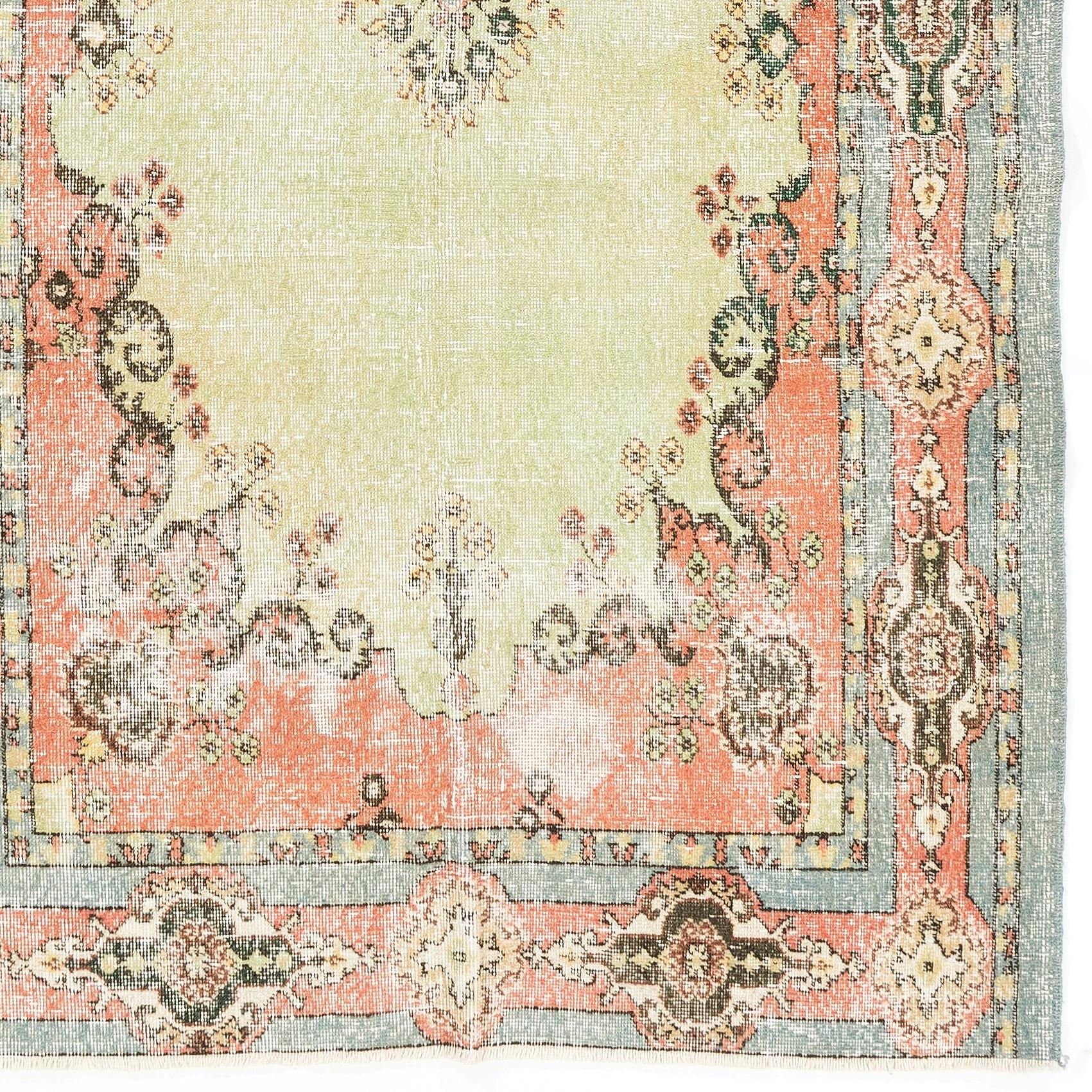 5x10.3 Ft Fine Hand-Knotted Vintage Turkish Oushak Area Rug with Garden Design In Good Condition For Sale In Spring Valley, NY