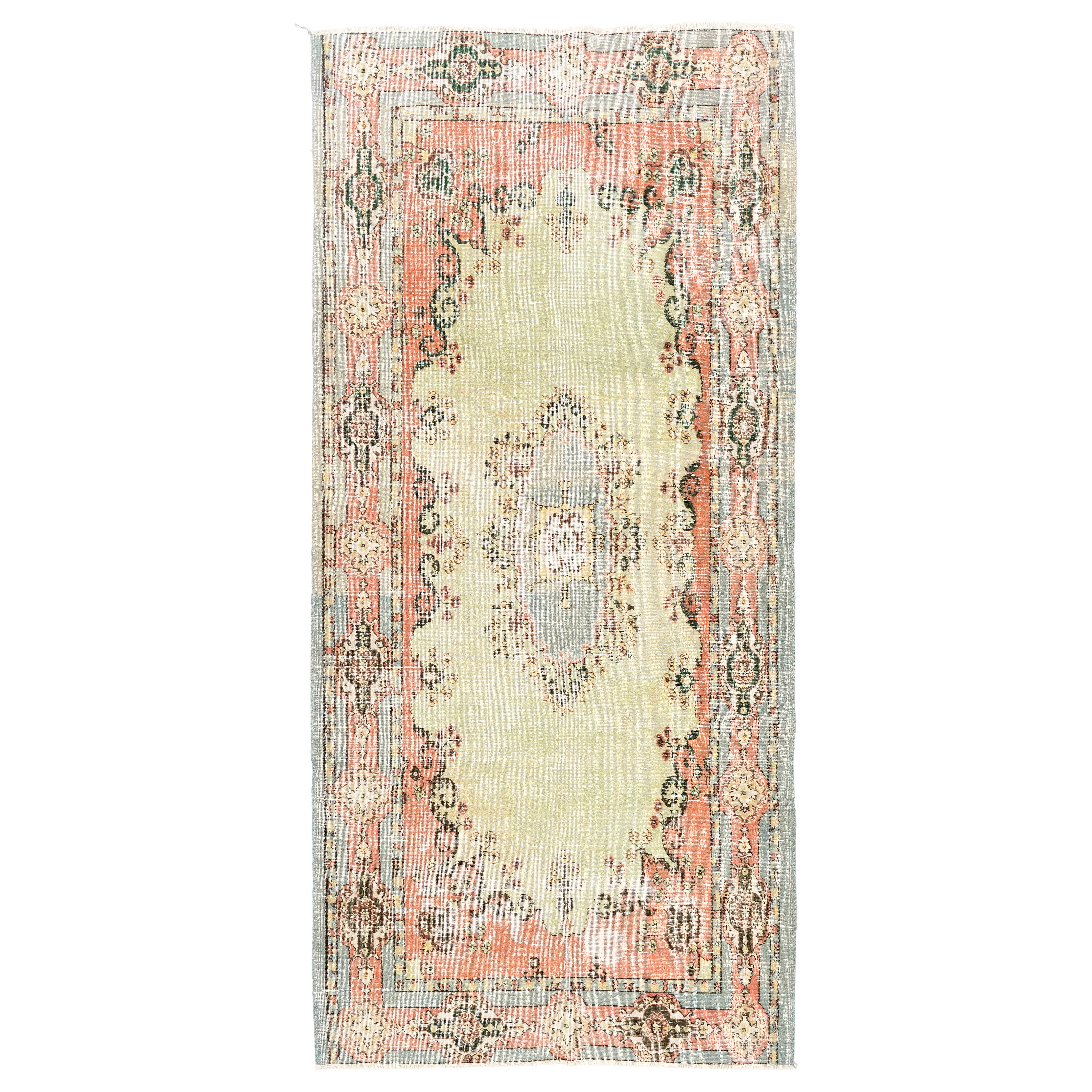 Alfombra Turca Oushak Vintage Anudada a Mano de 5x10,3 Pies con Diseño de Jardín en venta