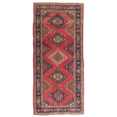 5x11 Ft Unique Vintage Red Runner Rug. Handmade Turkish Carpet for Hallway