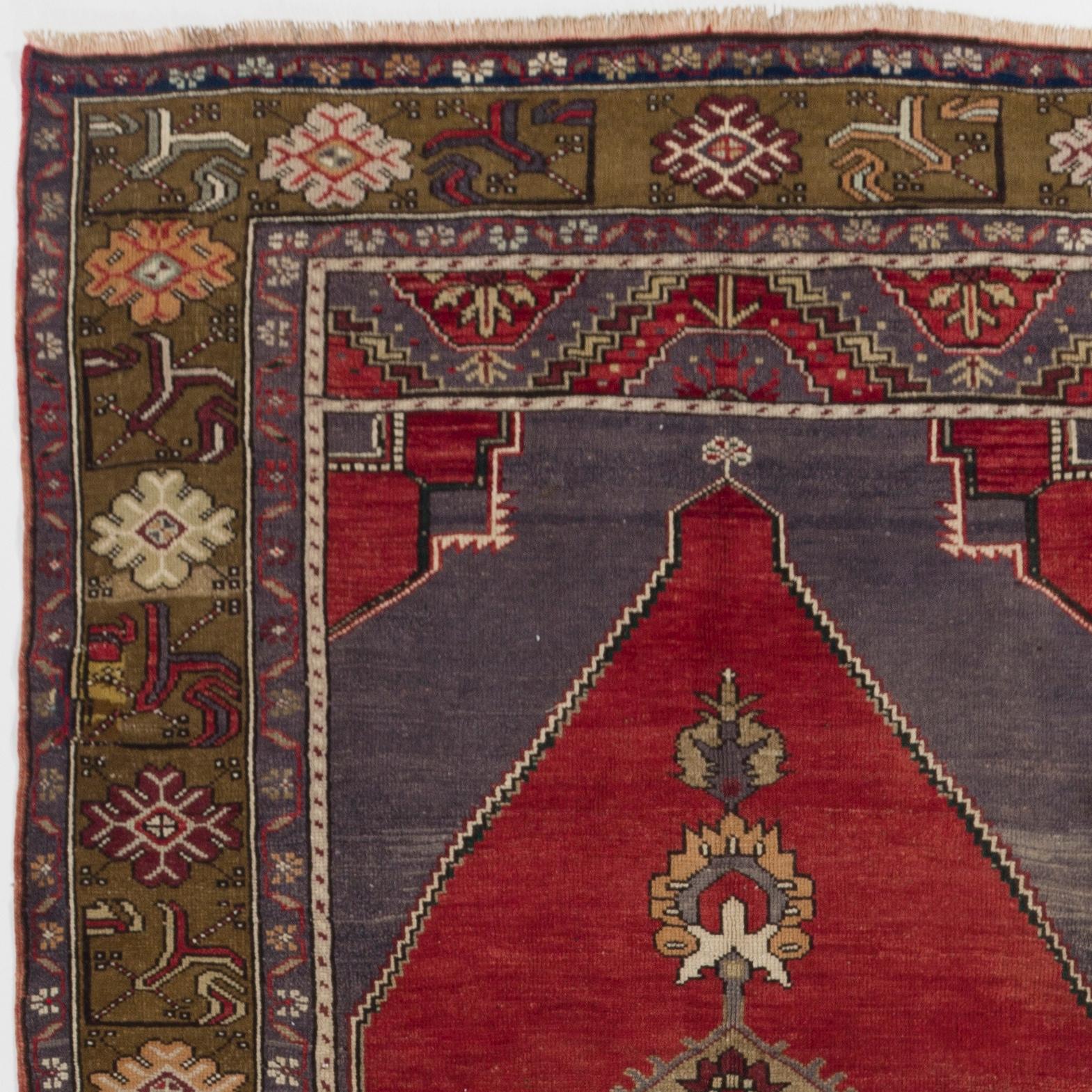 5x11 Ft Vintage Orientalischer Teppich, einzigartiger handgefertigter türkischer Wollteppich in Rot (Türkisch) im Angebot