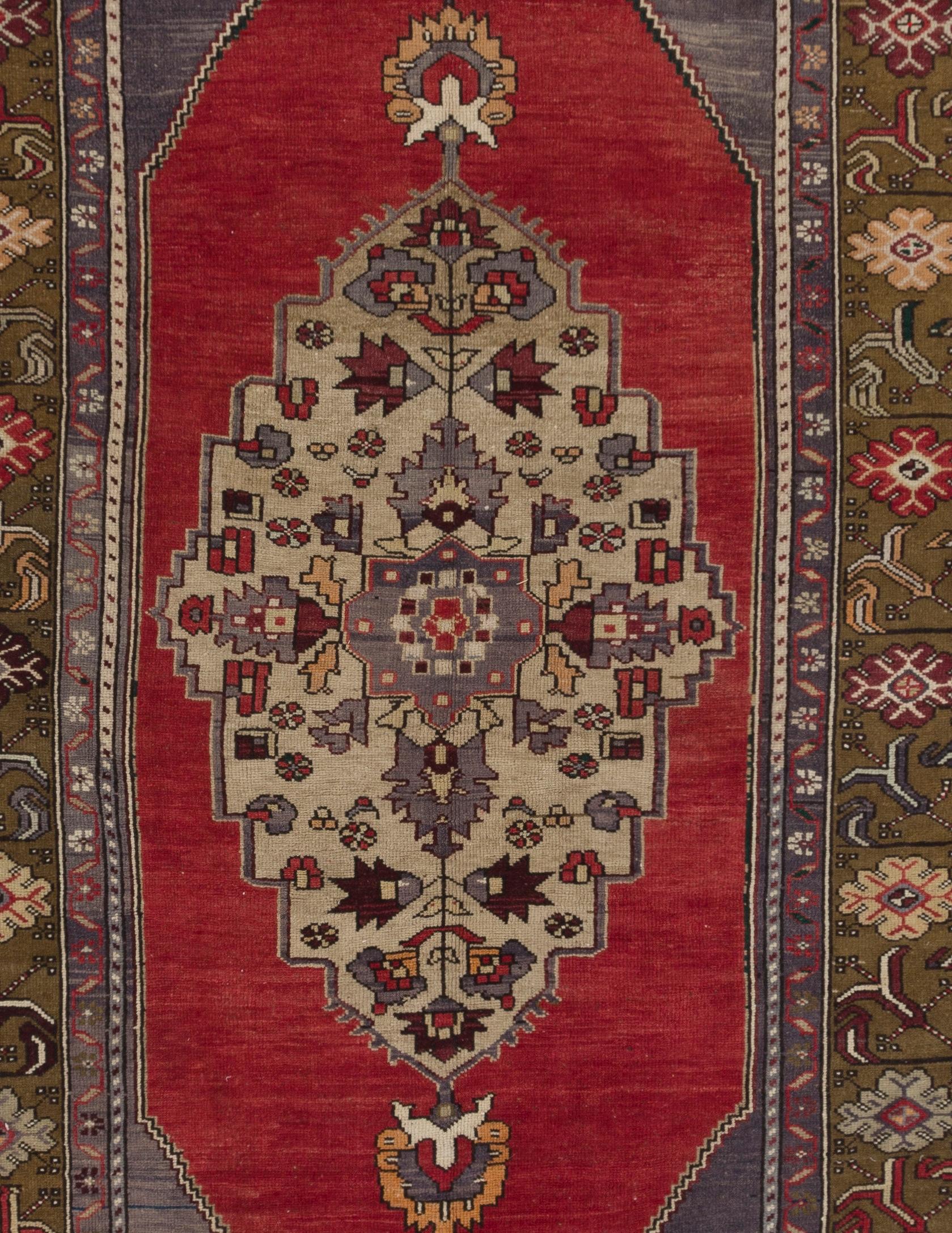 5x11 Ft Vintage Oriental Rug, One of a Kind Turkish Village Wool Carpet in Red In Excellent Condition For Sale In Philadelphia, PA
