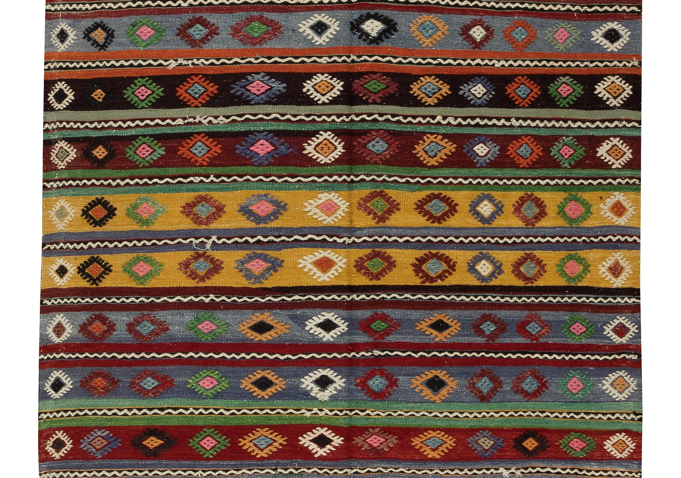Wool 5x11.2 Ft Vintage Turkish Kilim Runner. Colorful Hand-Woven Rug for Hallway For Sale
