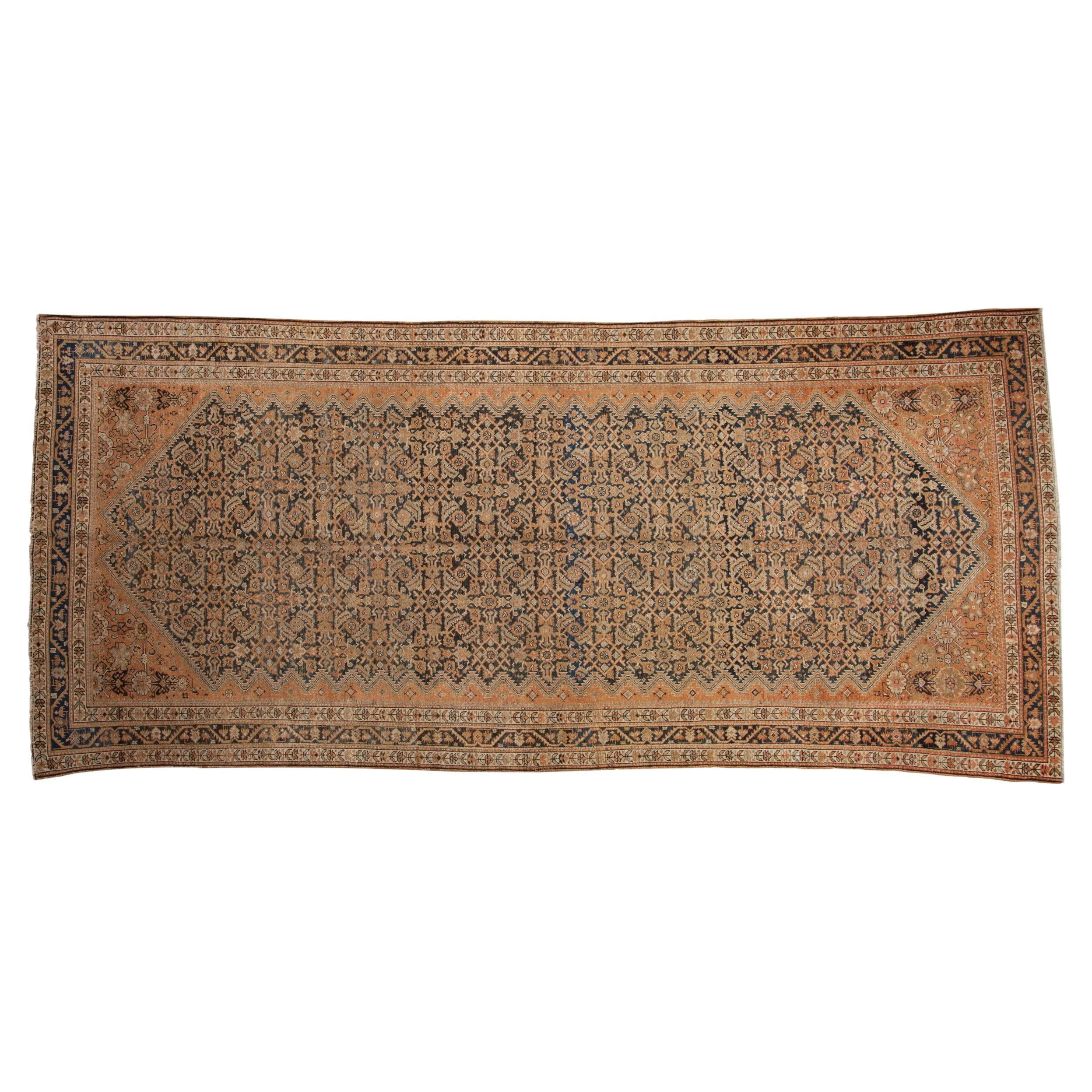 :: Bedecktes Herati-Design-Hauptfeld mit rautenförmigen, geschichteten Feldüberlagerungen, umhüllt von einer mäandernden Hauptbordüre aus Ranken und Blumenknospen. Fantastische Proportionen und ausgezeichnete ungewöhnliche Farbtöne. Zu den Farben