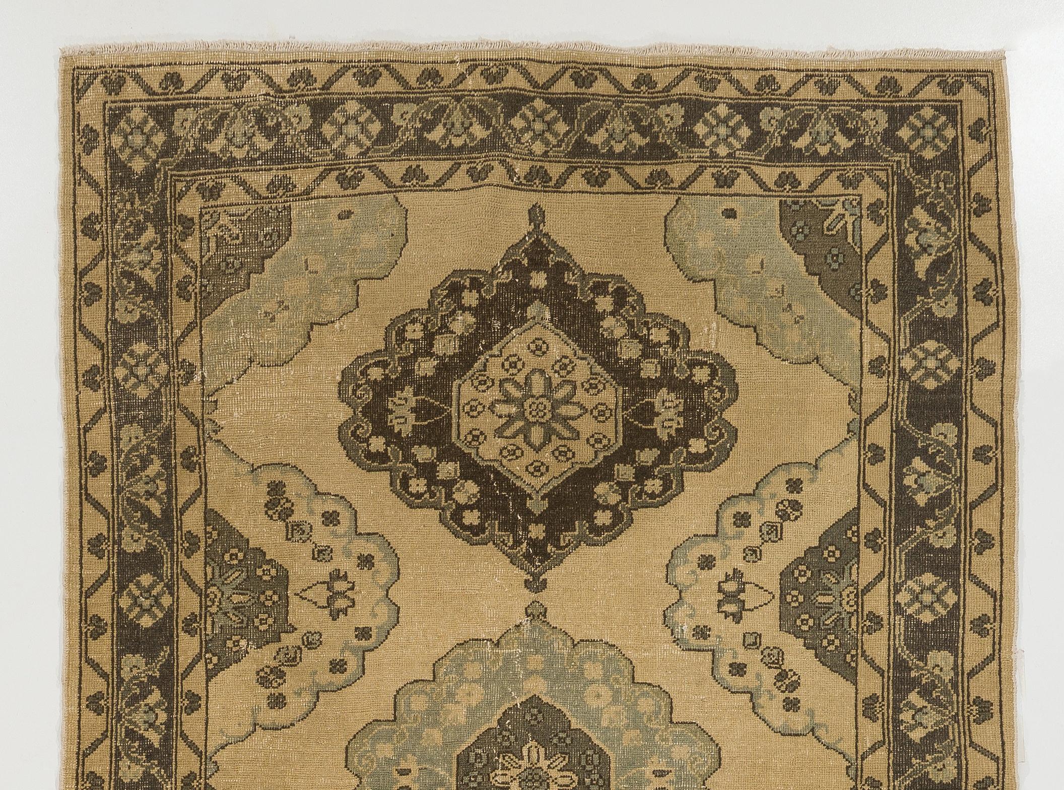 Oushak 5x11.7 ft Beige Corridor Carpet, Ca 1960, Turkish Handmade Hallway Runner For Sale
