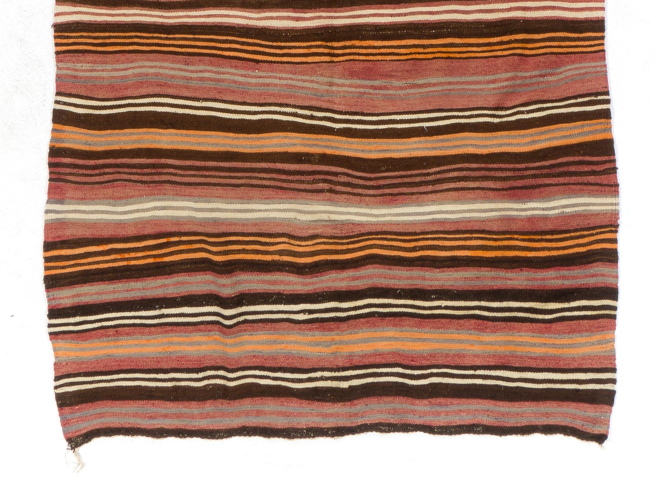 5x11.8 Ft Handmade Vintage Striped Turkish Runner Kilim. Flat-Weave Colorful Rug In Good Condition For Sale In Philadelphia, PA