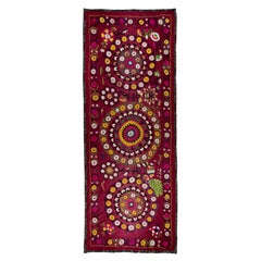 5x12 Ft Vintage Silk Hand Embroidery Bed Cover, Unique Uzbek Suzani Wall Hanging