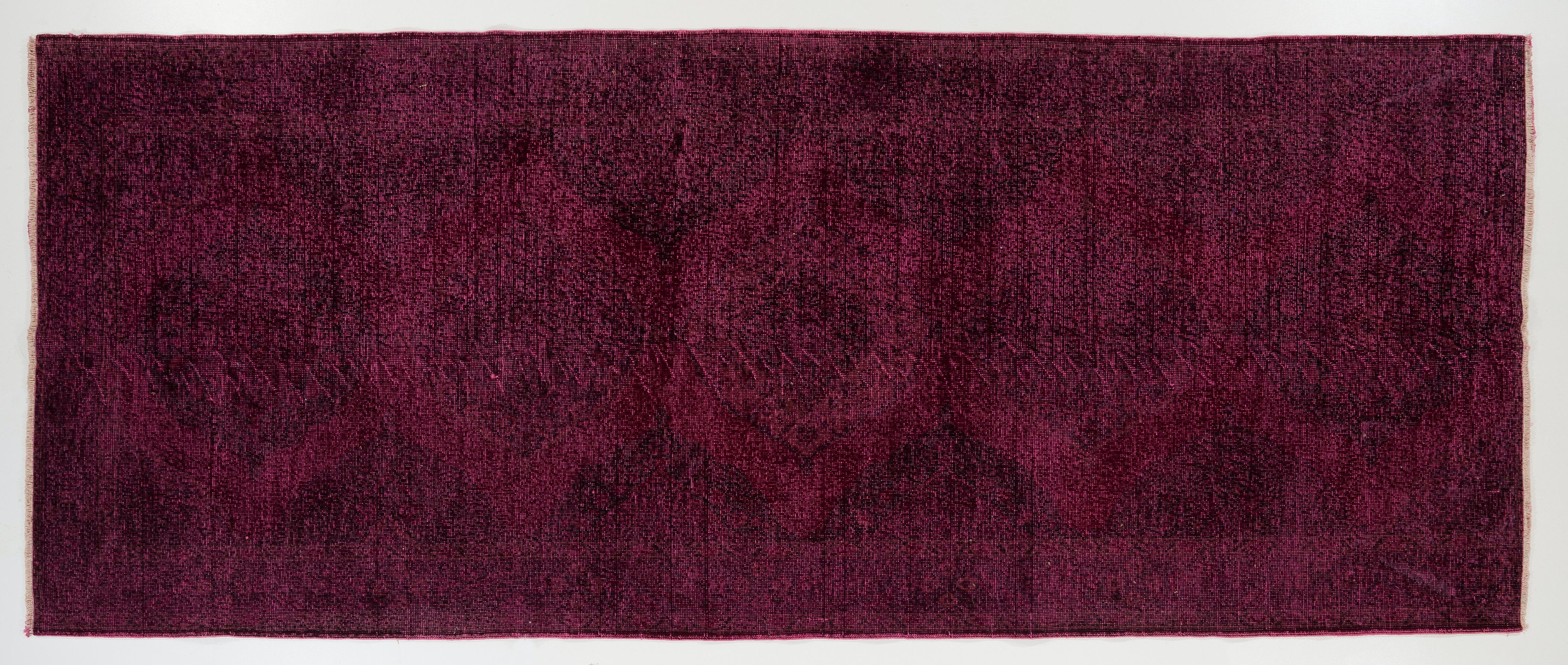 Modern 5x12.2 Ft Vintage Handmade Turkish Runner Rug Over-dyed in Maroon For Sale