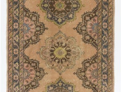 5x12.2 Ft Vintage Oushak Runner Rug in Beige, Handmade Turkish Corridor Carpet