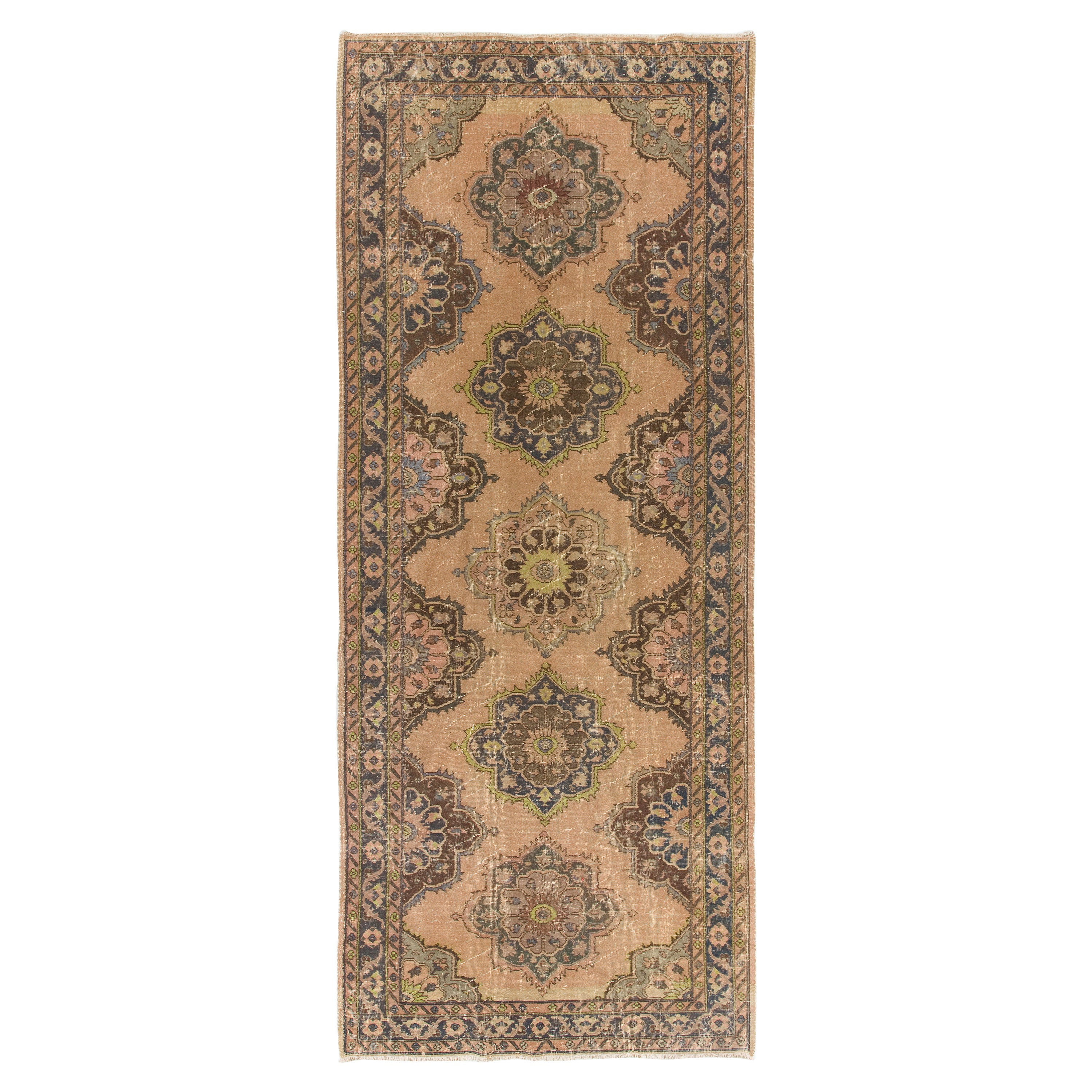 Tappeto Oushak Vintage beige 5x12.2 Ft, Tappeto da corridoio turco fatto a mano