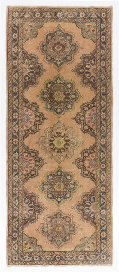 5x12.2 Ft Vintage Oushak Runner Rug in Beige, Handmade Turkish Corridor Carpet