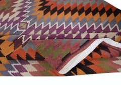 5x12.5 Ft Colorful Handmade Turkish Kilim, Vintage Diamond Design Runner Rug