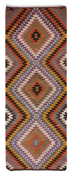 5x12.5 Ft Colorful Handmade Turkish Kilim, Vintage Diamond Design Runner Rug