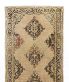 5x12.7 Ft Mid-Century Handgefertigter Oushak-Läufer, natürlicher beige und brauner Wollteppich