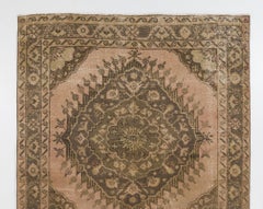 5x12.6 Ft Vintage Handmade Oushak Runner Rug in Tan, Grey, Brown, Sand and Khaki