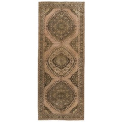 5x12.6 Ft Vintage Handmade Oushak Runner Rug in Tan, Grey, Brown, Sand and Khaki