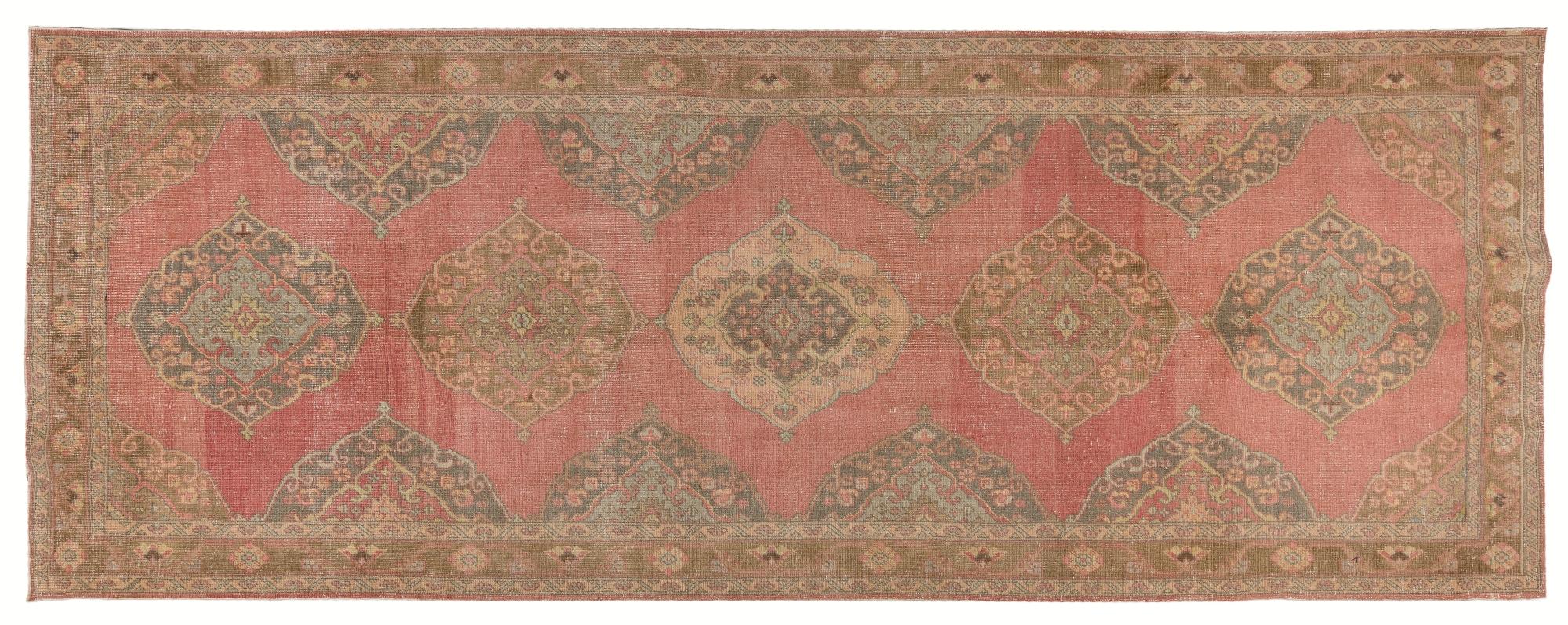 Hand-Knotted 4.8x12.7 Ft Vintage Hand Knotted Anatolian Wool Runner for Traditional Interiors For Sale