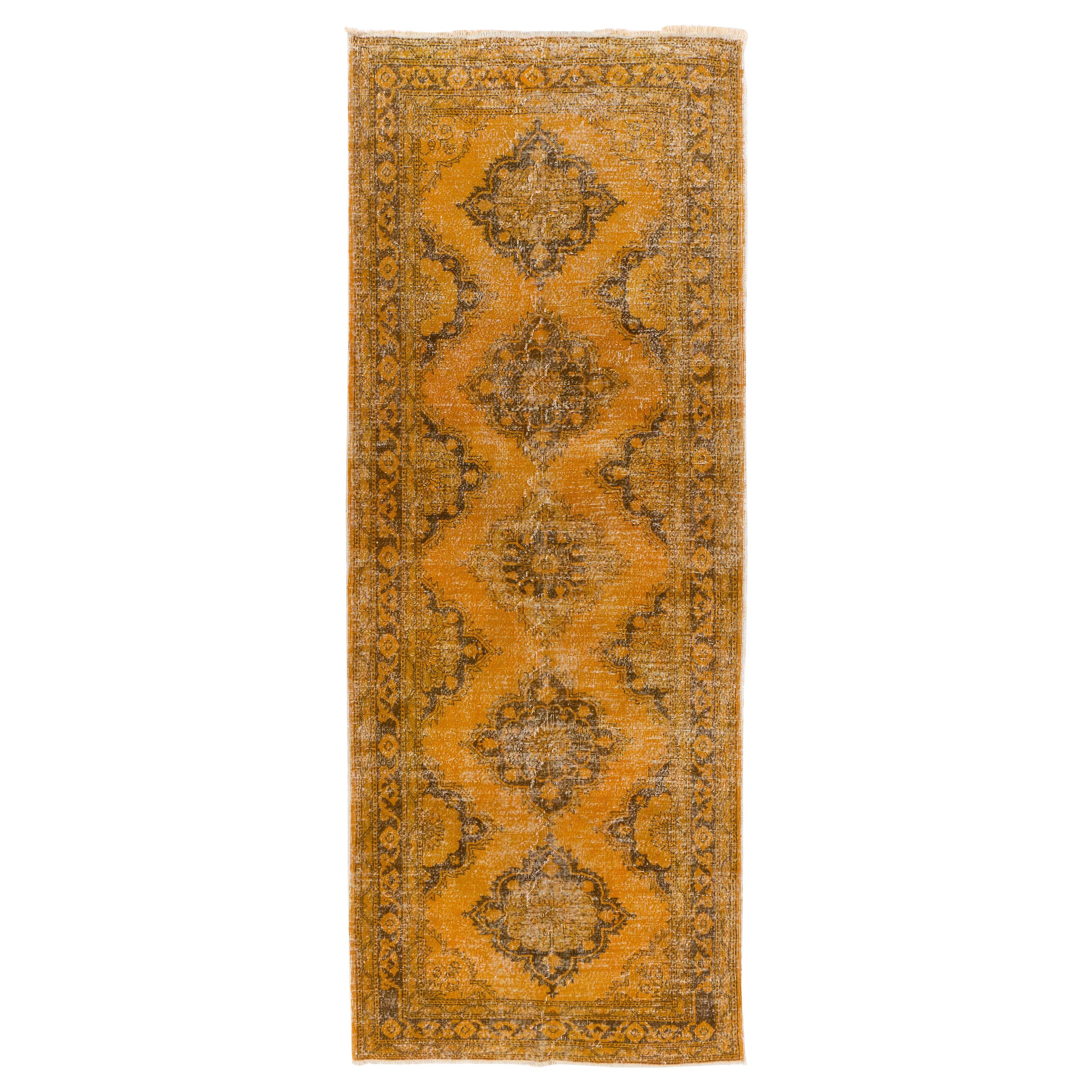 5x12.8 Ft Vintage Handmade Turkish Runner Rug in Orange, Modern Corridor Carpet For Sale