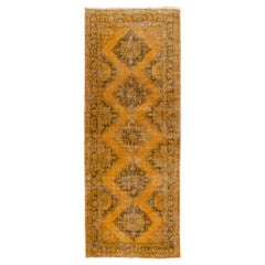 5x12.8 Ft Retro Handmade Turkish Runner Rug in Orange, Modern Corridor Carpet