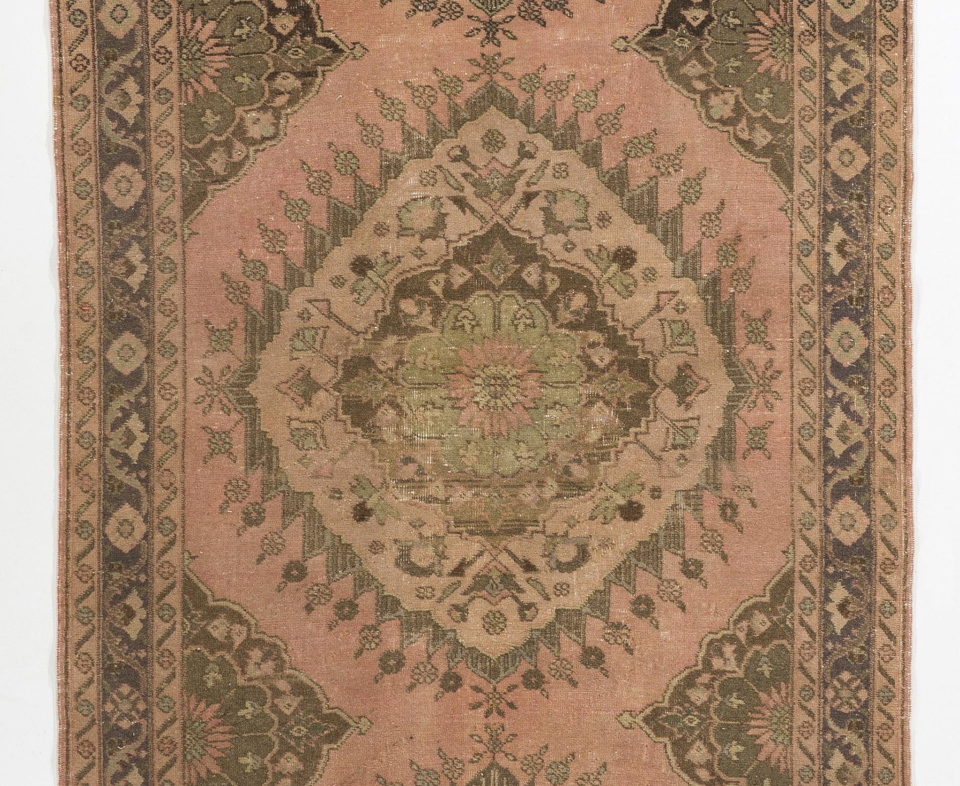 Turkish 5x12.8 Ft Vintage Runner Rug with Geometric Tri-Medallions, Handmade Kitchen Rug For Sale