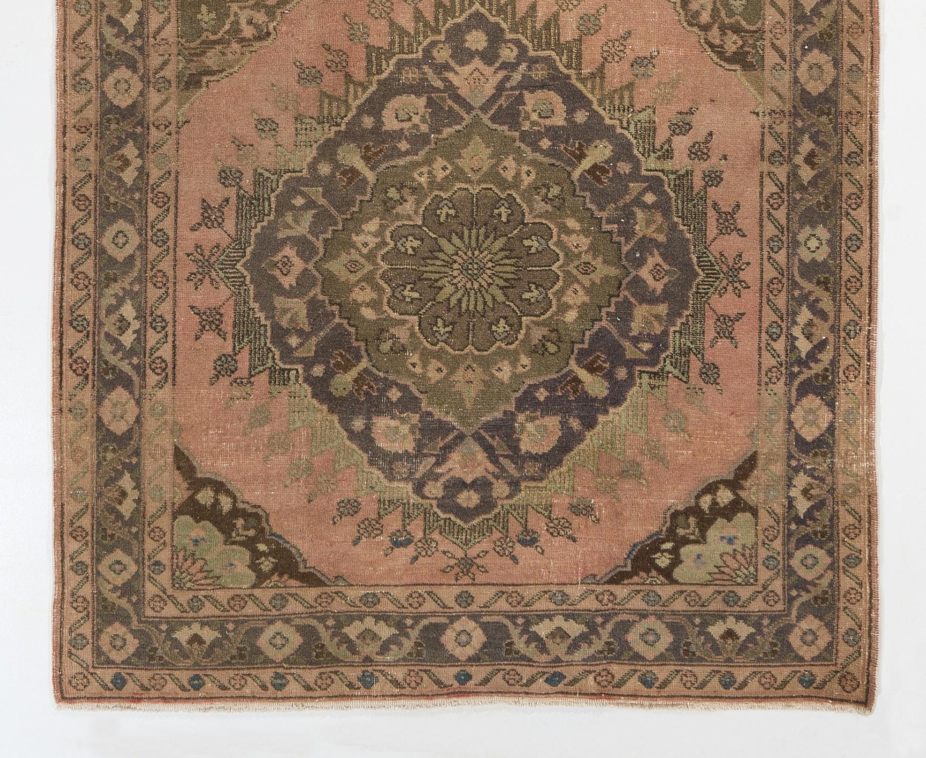 Hand-Knotted 5x12.8 Ft Vintage Runner Rug with Geometric Tri-Medallions, Handmade Kitchen Rug For Sale