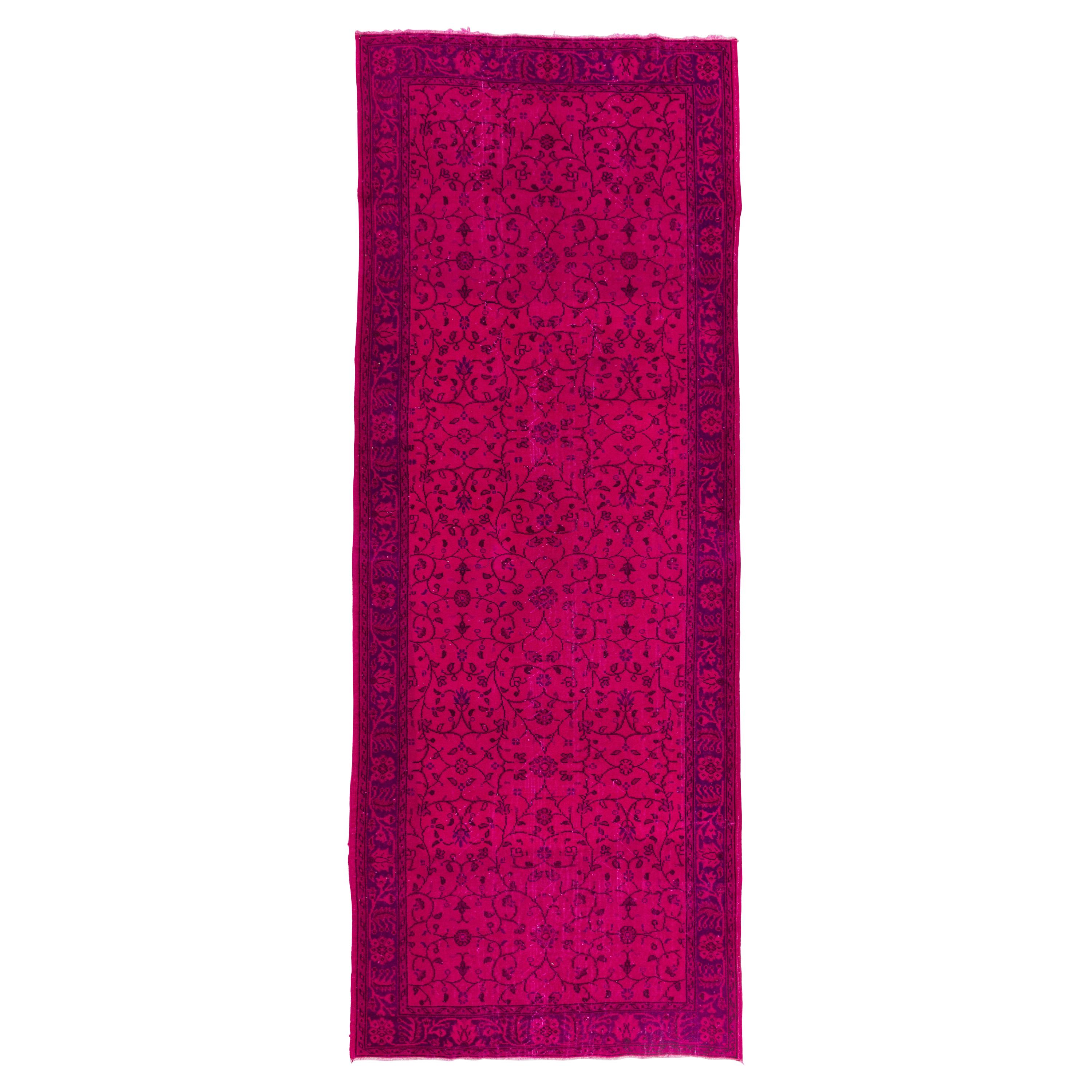 5x13 Ft Handmade Vintage Floral Pattern Runner Rug in Hot Pink for Hallway Decor