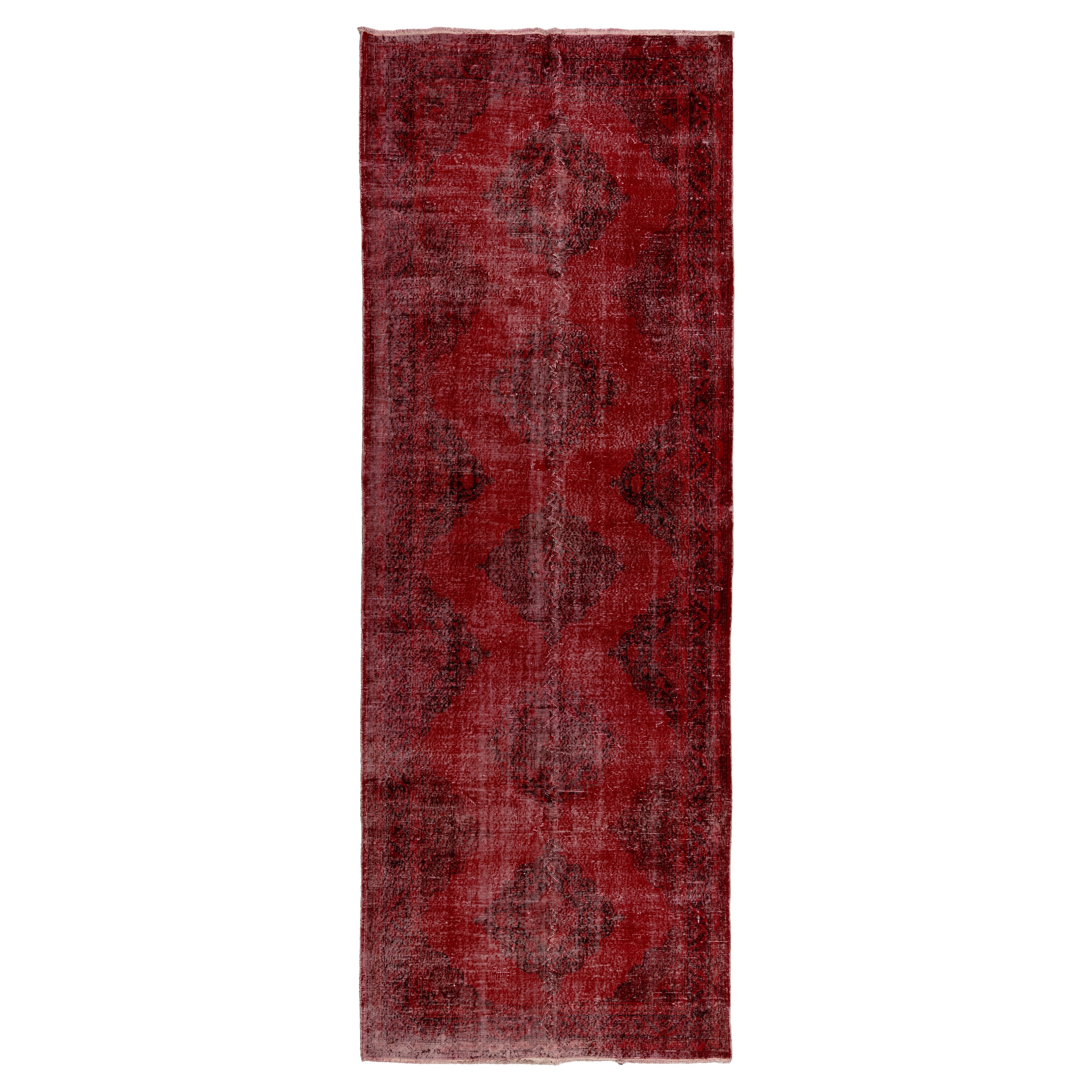 5x13 Ft Vintage Flur-Läufer aus Wolle in Rot, moderner Anatolischer Corridor