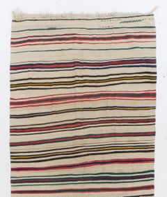 5x13.3 Ft Handwoven Striped Vintage Runner Kilim, FlatWeave Wool Floor Covering