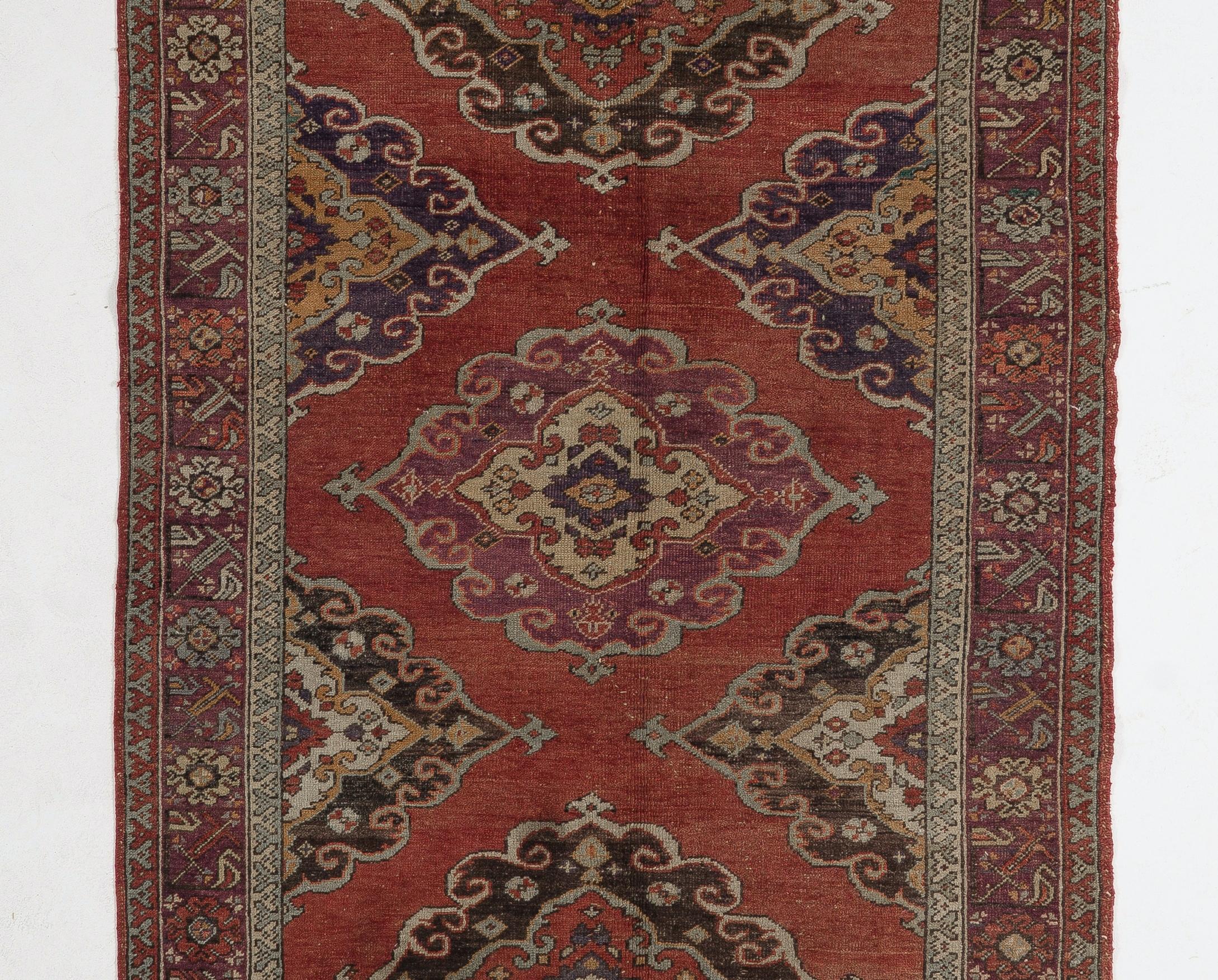 5x13.5 Ft Hand-Knotted Vintage Runner Rug, Turkish Tribal Style Corridor Carpet In Good Condition For Sale In Philadelphia, PA
