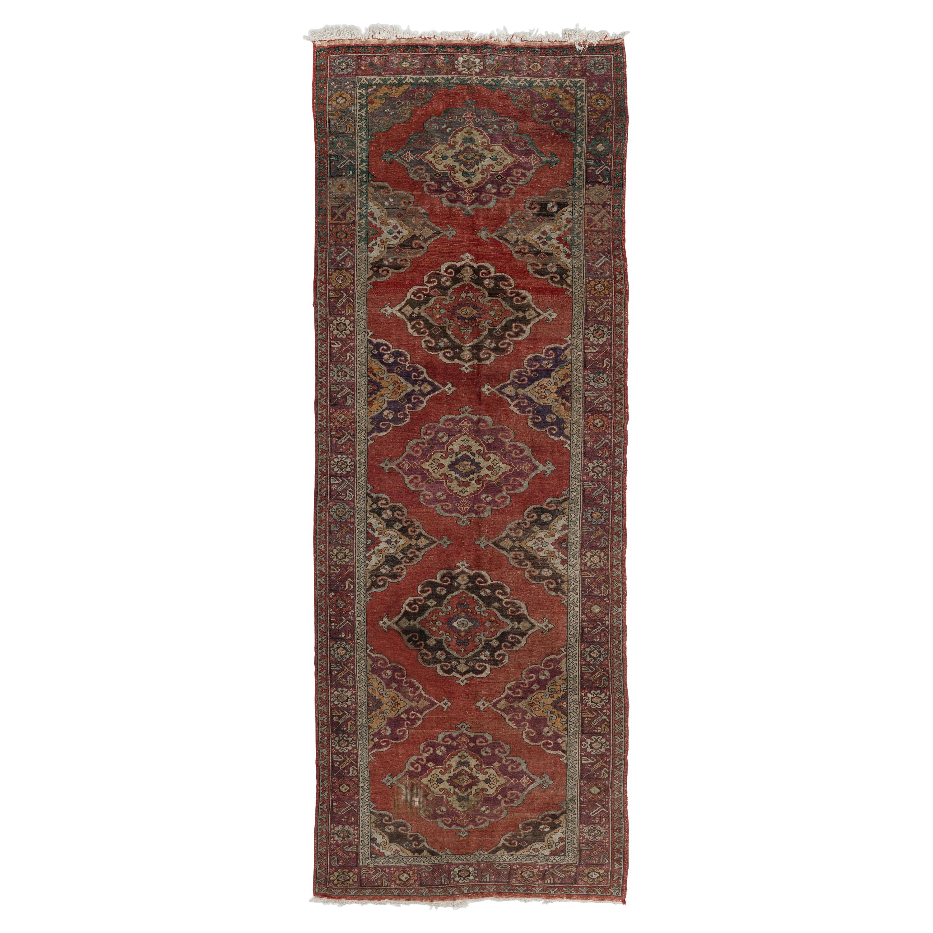 5x13.5 Ft Hand-Knotted Vintage Runner Rug, Turkish Tribal Style Corridor Carpet For Sale