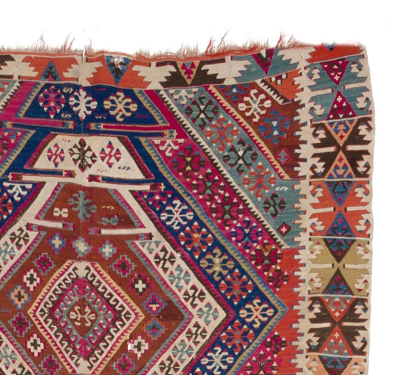 Turkish 5x13.5 Ft Rare Antique Handmade Anatolian Flat-Weave Kilim Rug, Ca 1875 For Sale