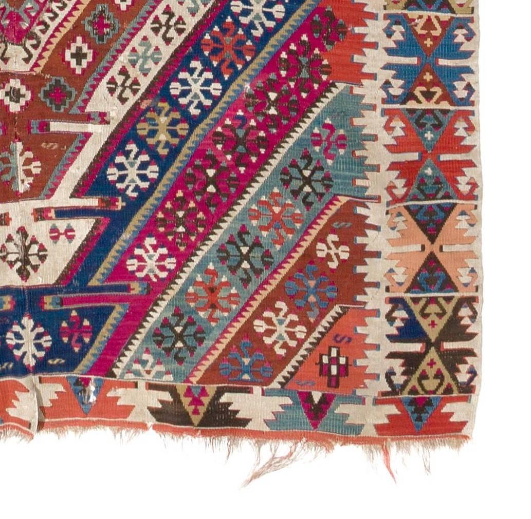 Hand-Woven 5x13.5 Ft Rare Antique Handmade Anatolian Flat-Weave Kilim Rug, Ca 1875 For Sale