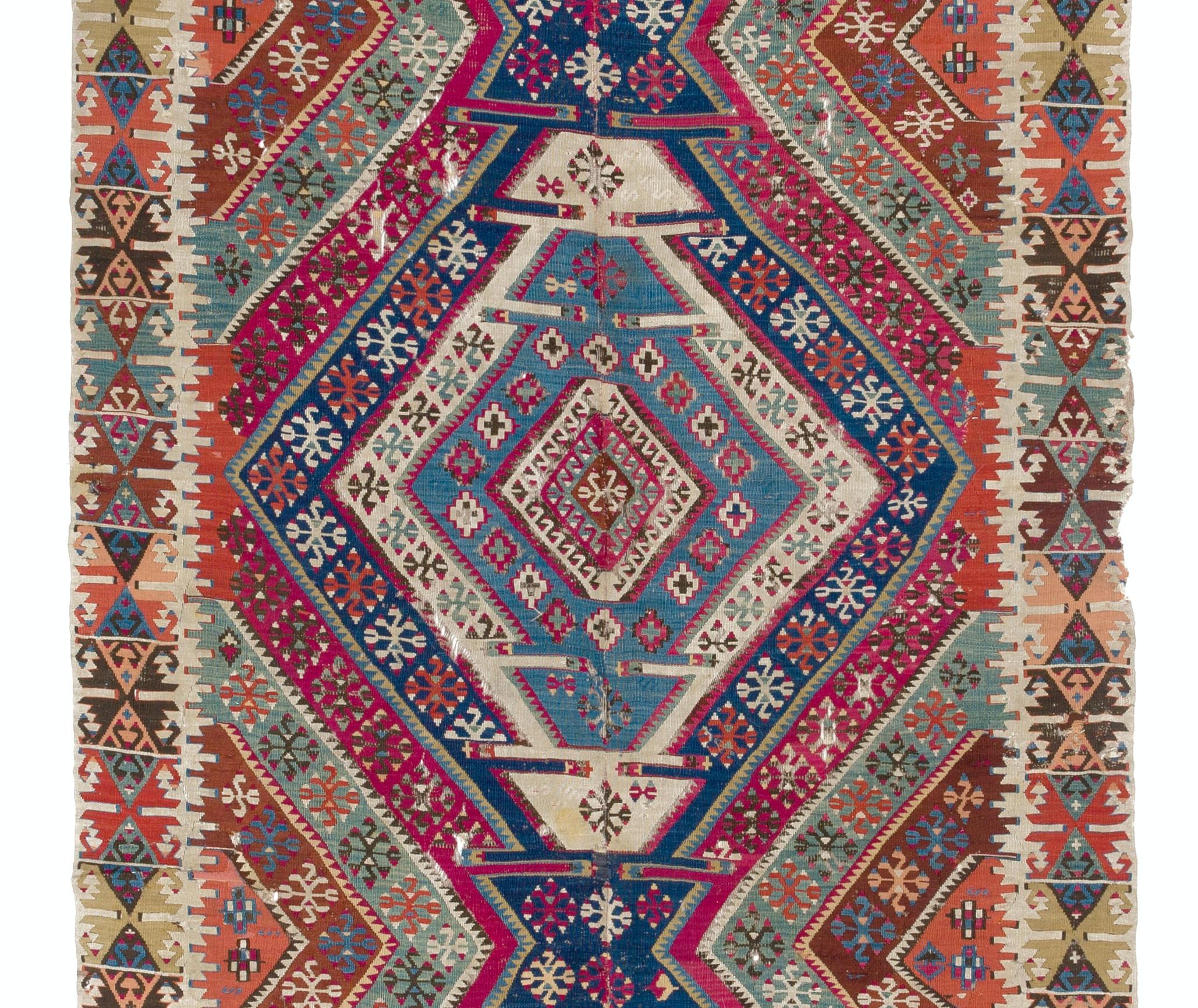 5x13.5 Ft Rare Antique Turkish Flat-Weave Kilim Rug, Ca 1875 In Good Condition For Sale In Spring Valley, NY