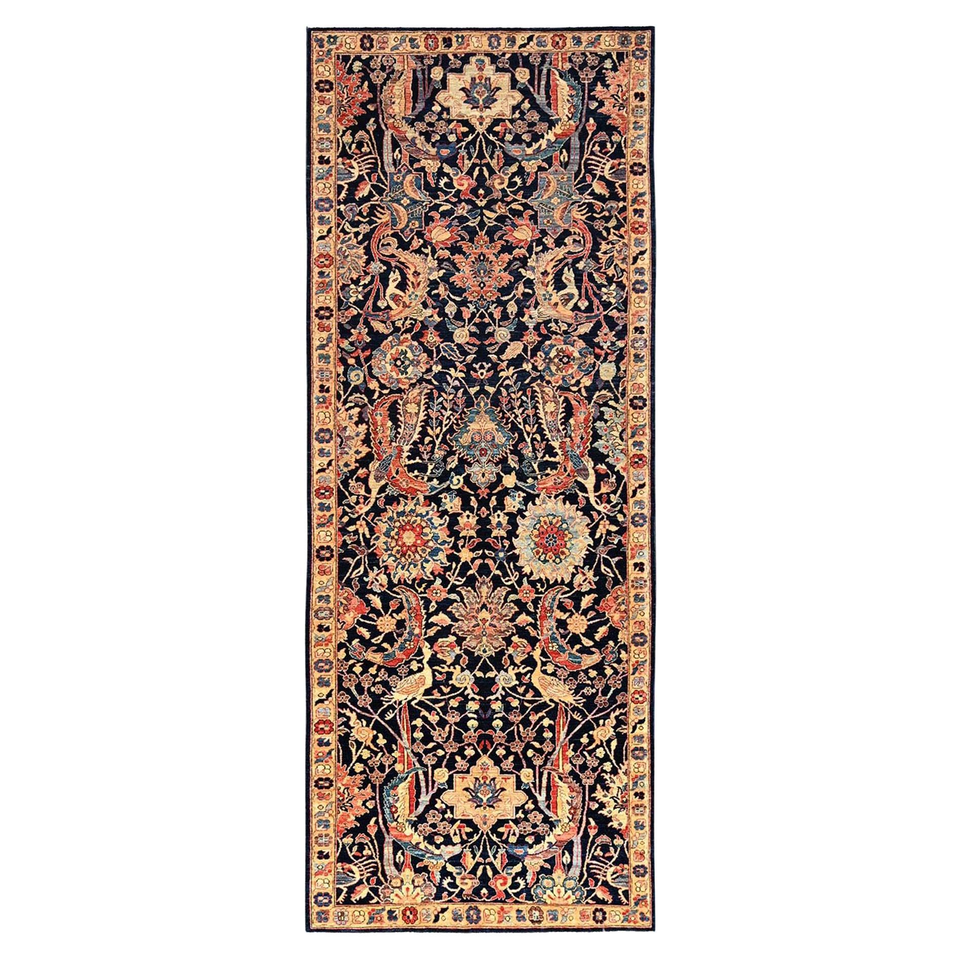 Alfombra azul Aryana de pavo real Persa con diseño de hojas de hoz de lana