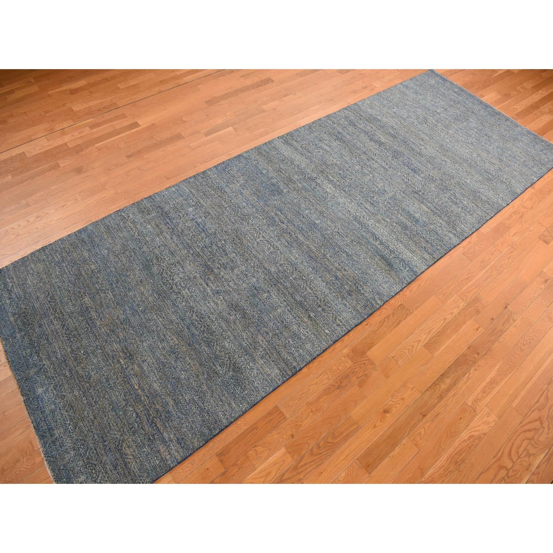 Moderno Tappeto Collection'S 100% Lana Annodato a Mano (a) Gallery 5'x14' Blu in vendita