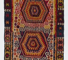 5x14 Ft Antique Handmade Anatolian Konya Kilim, Flat-Weave Rug. Ca 1915