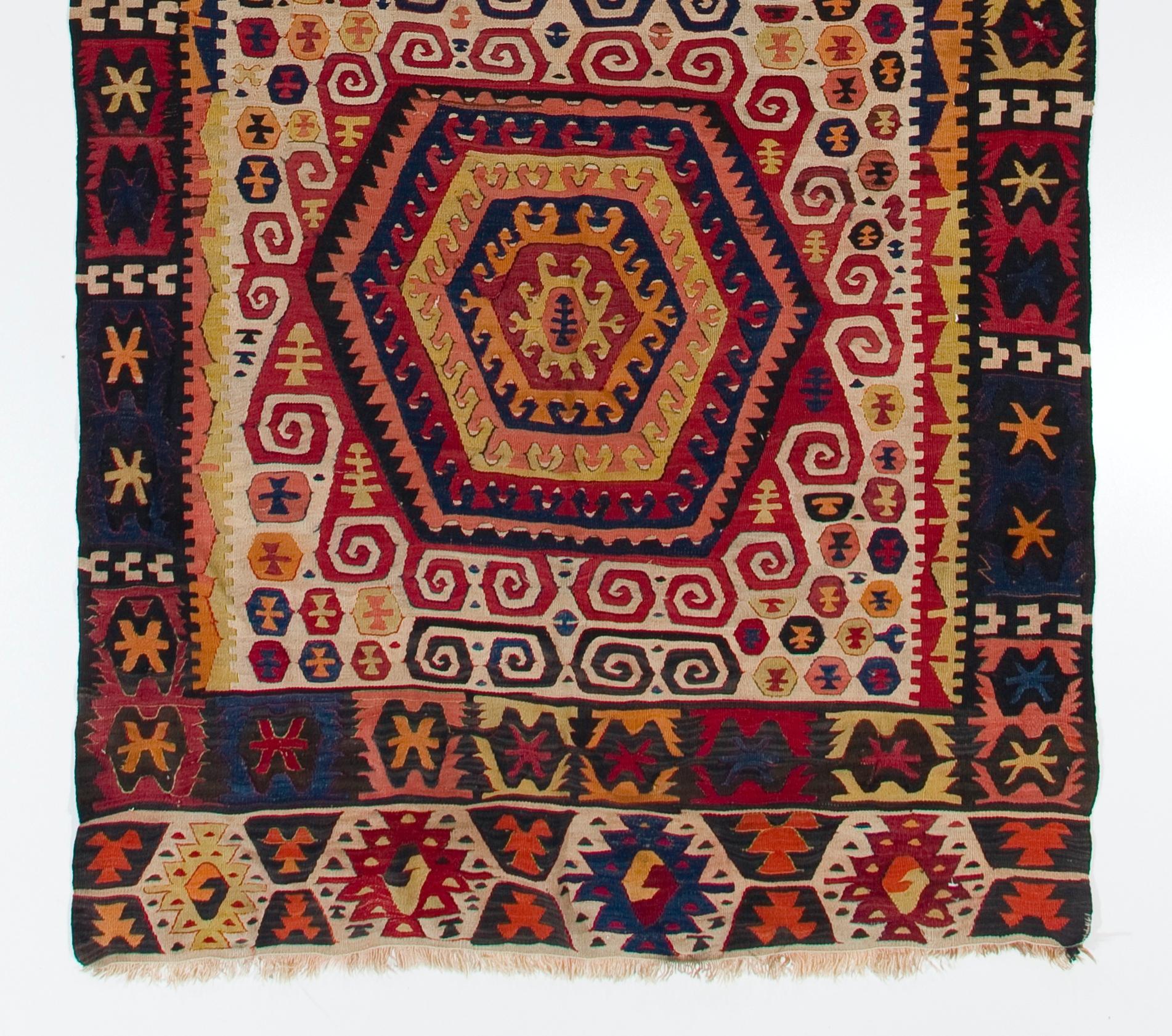5x14 Ft Antiker handgefertigter Anatolischer Konya-Kelim, Flachgewebe-Teppich. Um 1915 (Handgewebt) im Angebot