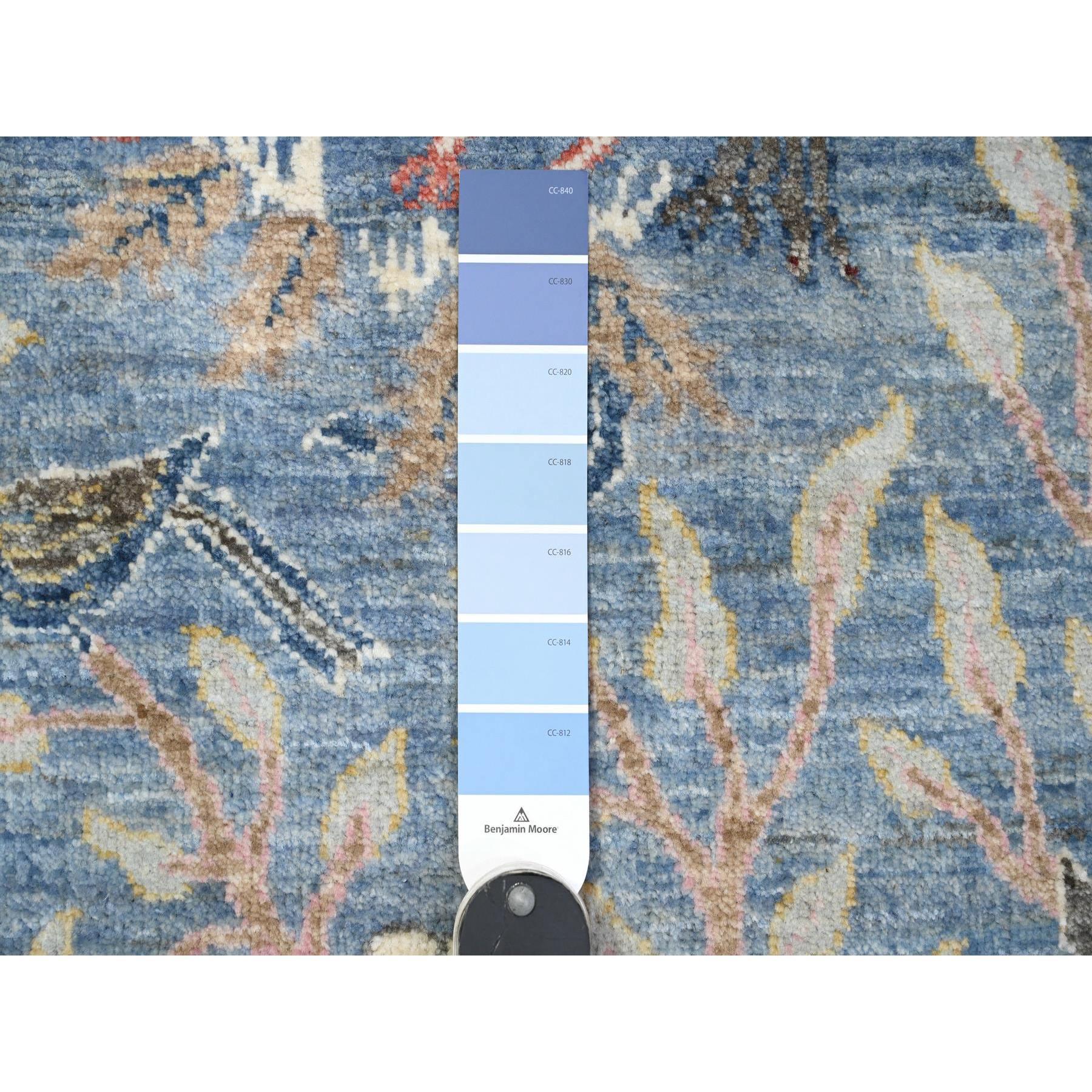 Oushak Tappeto orientale Tree of Life Peshawar Wide Runner in lana blu annodata a mano 5'x14'8