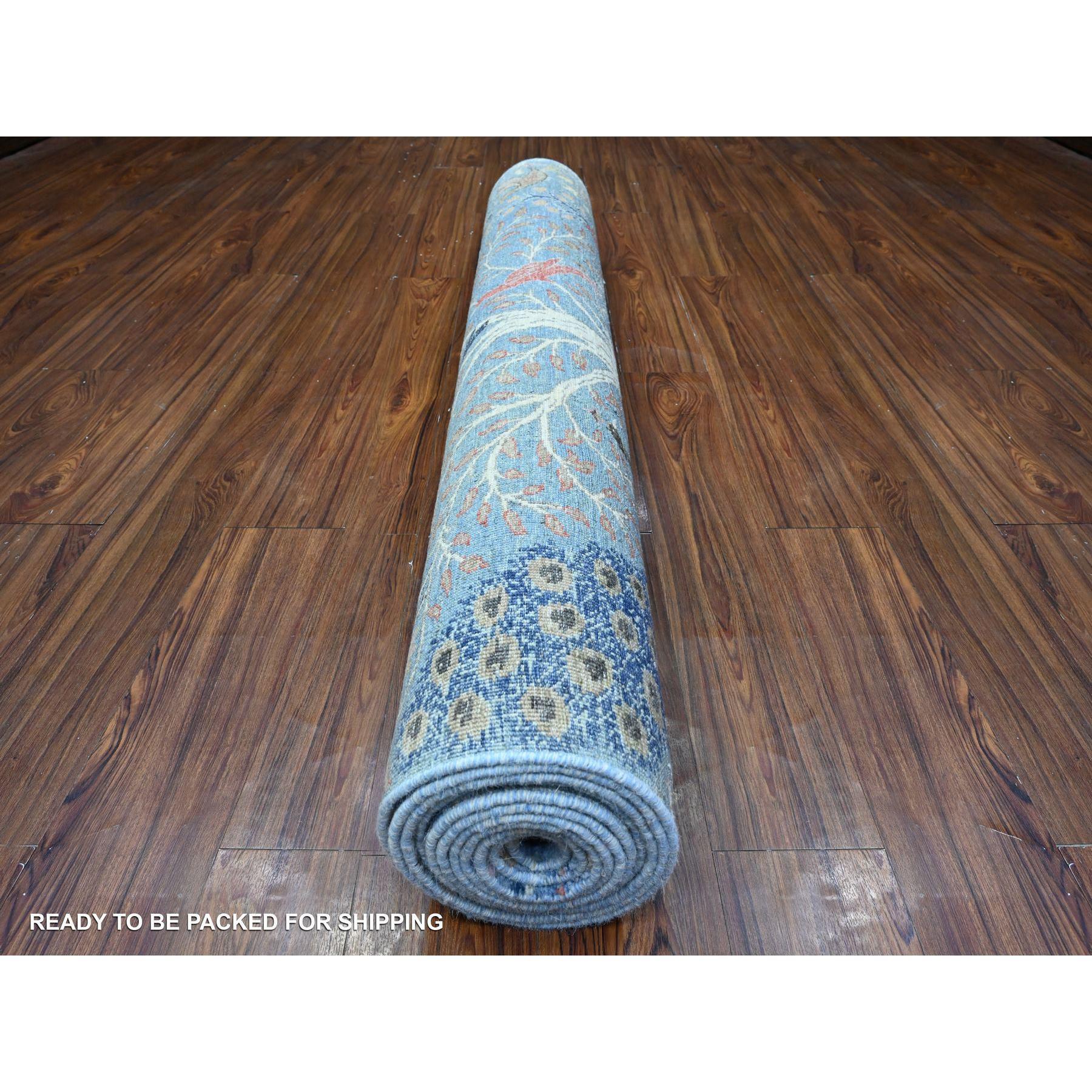 Afghano Tappeto orientale Tree of Life Peshawar Wide Runner in lana blu annodata a mano 5'x14'8