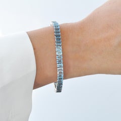 5x3 MM Octagon-Cut Gradient Ombre Blue Topaz White Gold Tennis Line Bracelet