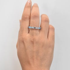5x3 MM Octagon Gradient Blue Topaz Gemstones Eternity Band White Gold Ring