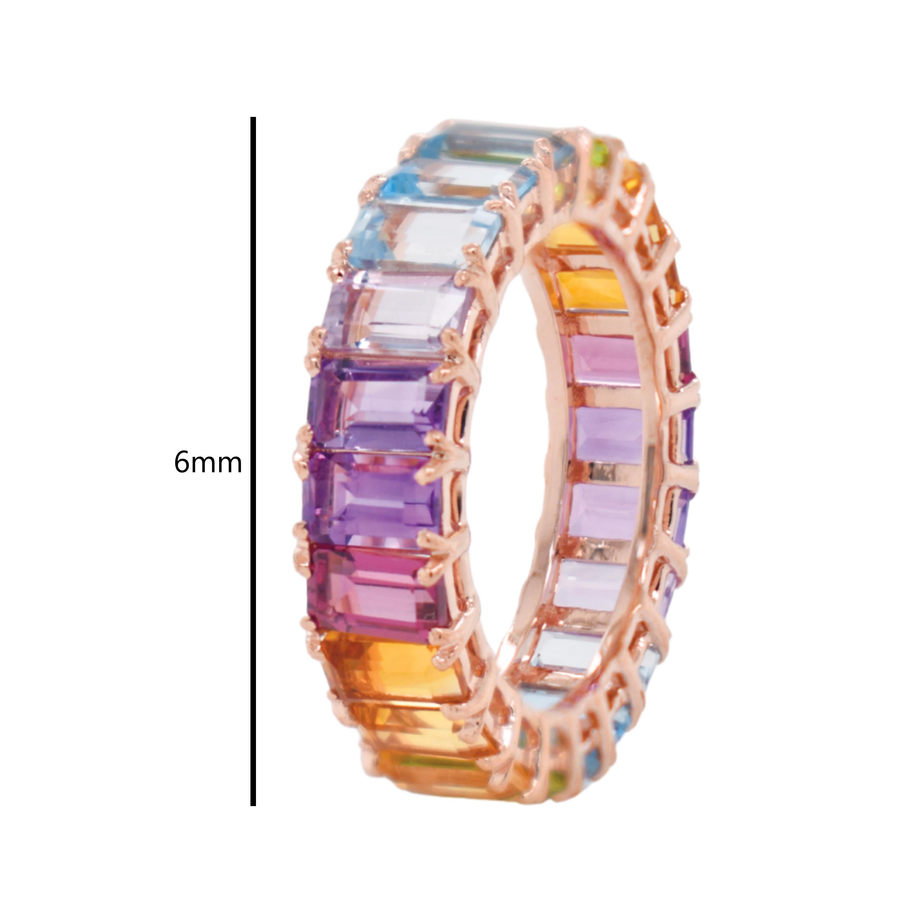 En vente :  5x3 MM Octogone Multicolore Arc-en-ciel Pierres Gemmes Naturelles Bague d'Eternité Or Jaune 19