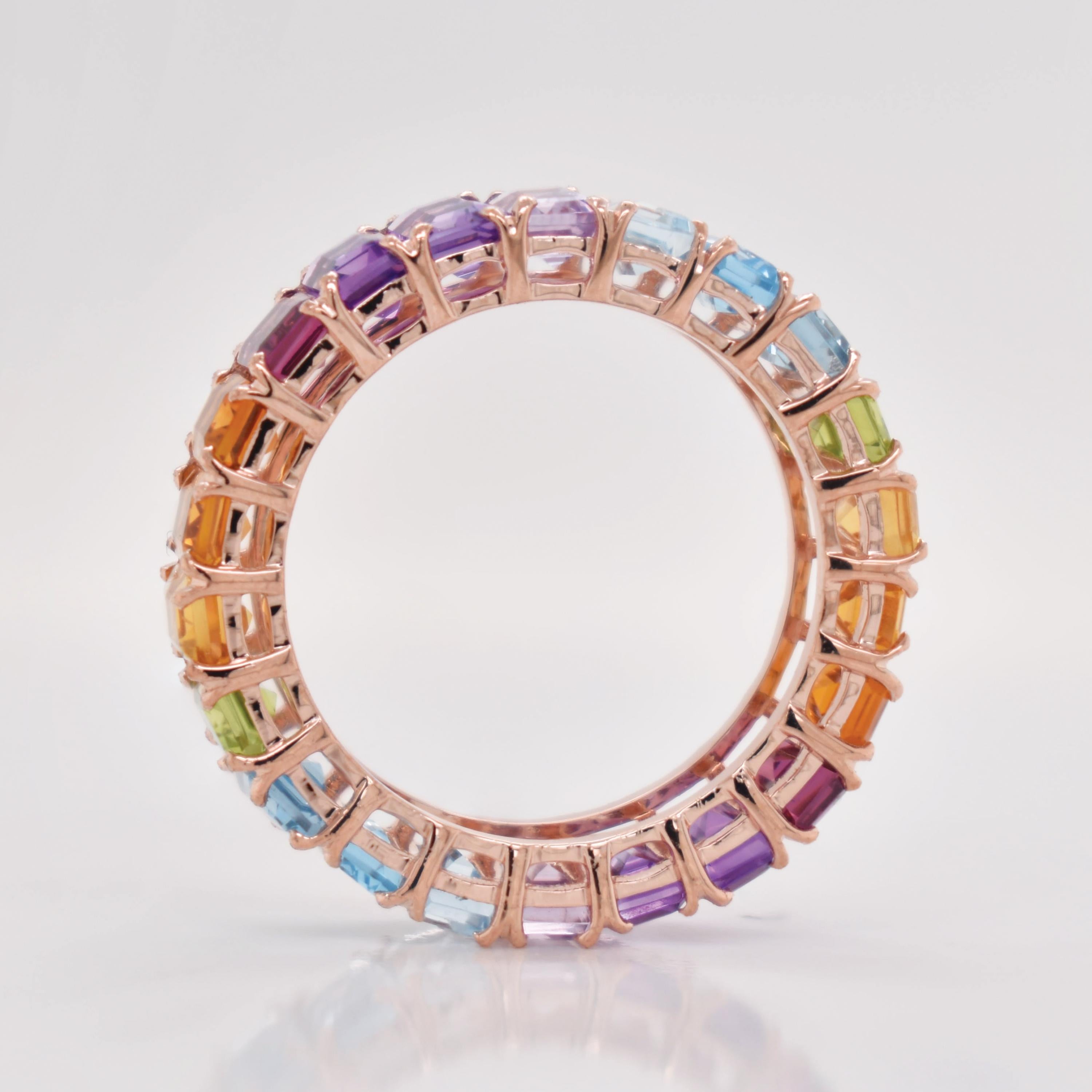 En vente :  5x3 MM Octogone Multicolore Arc-en-ciel Pierres Gemmes Naturelles Bague d'Eternité Or Jaune 6