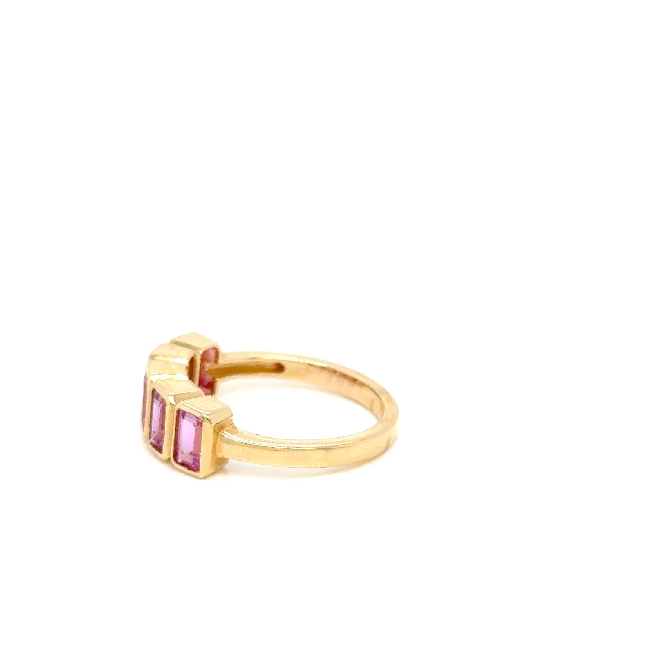 Modern 5X3 OCT 1.71CT Pink Sapphire Stackable Ring 14K Yellow Gold For Sale