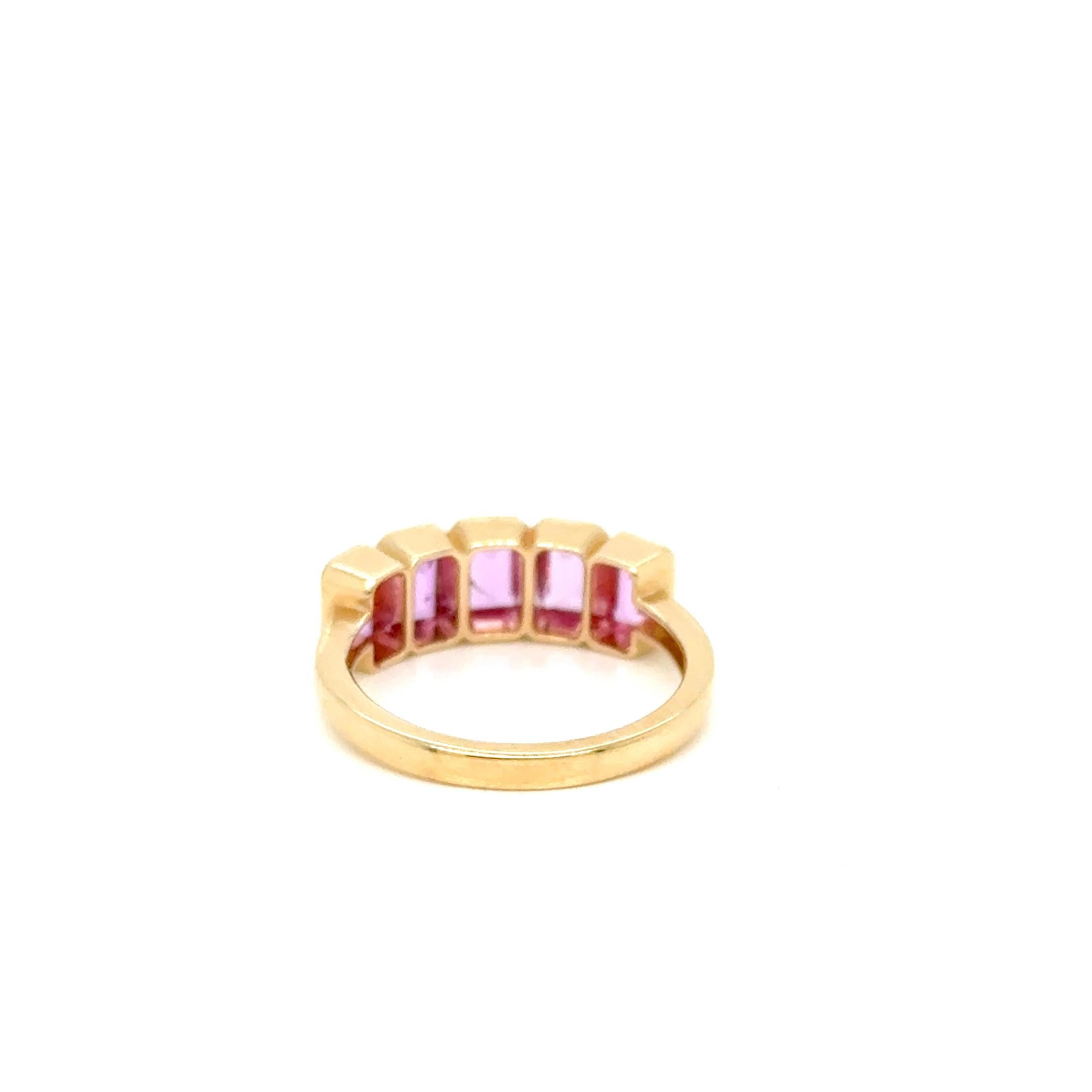 Octagon Cut 5X3 OCT 1.71CT Pink Sapphire Stackable Ring 14K Yellow Gold For Sale