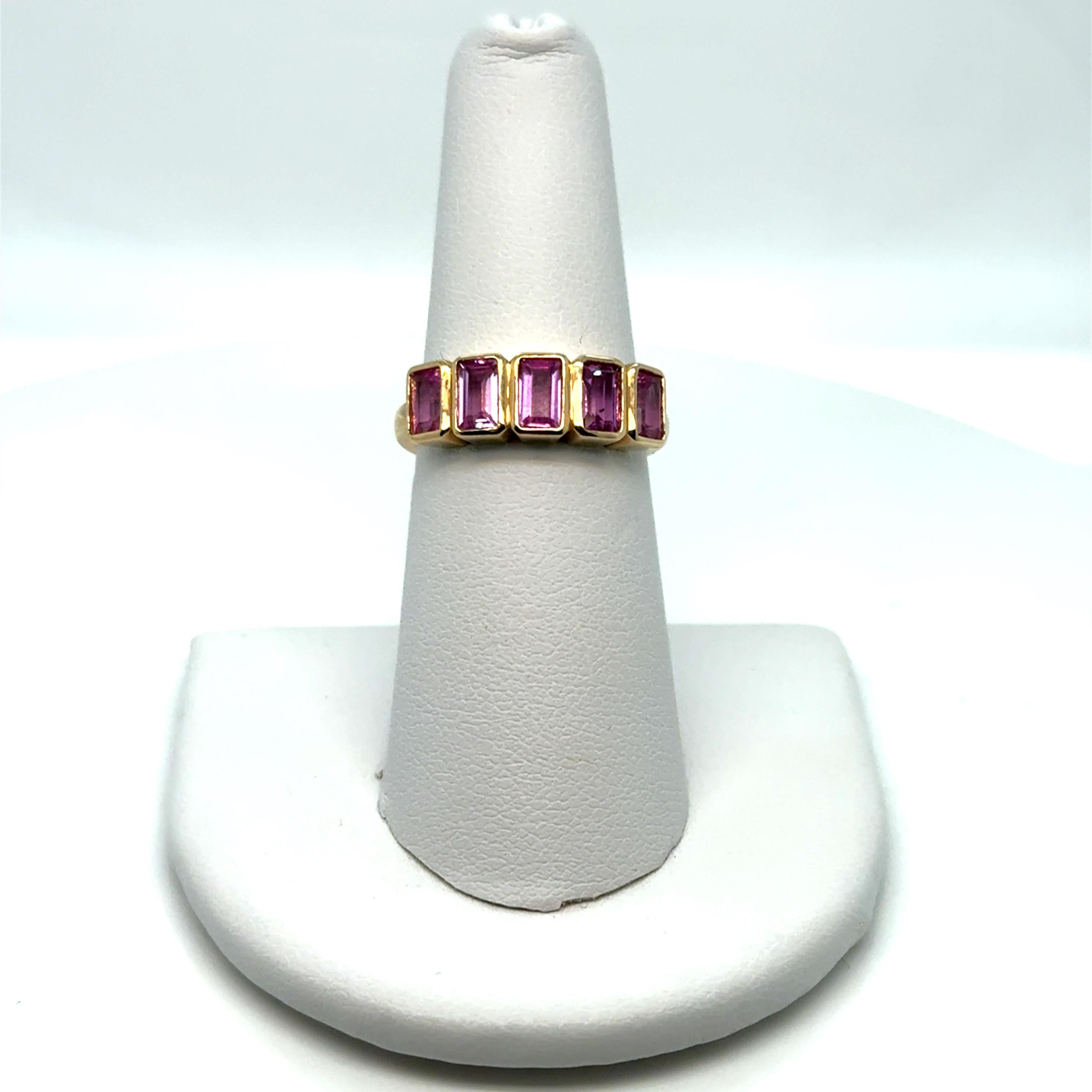 Women's 5X3 OCT 1.71CT Pink Sapphire Stackable Ring 14K Yellow Gold For Sale