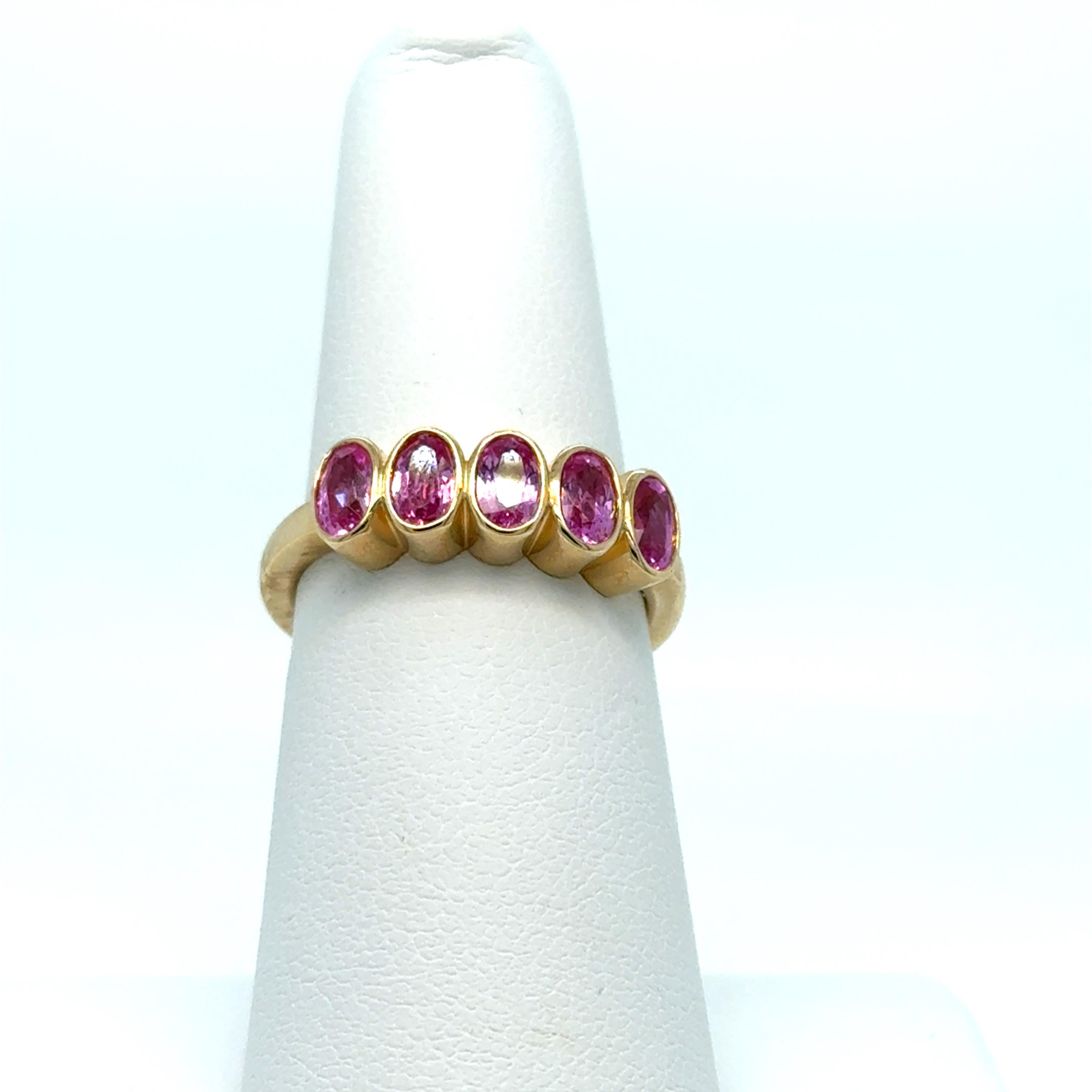 Modern 5X3 OVAL 1.50CT  PINK SAPP BEZEL Ring 14K For Sale