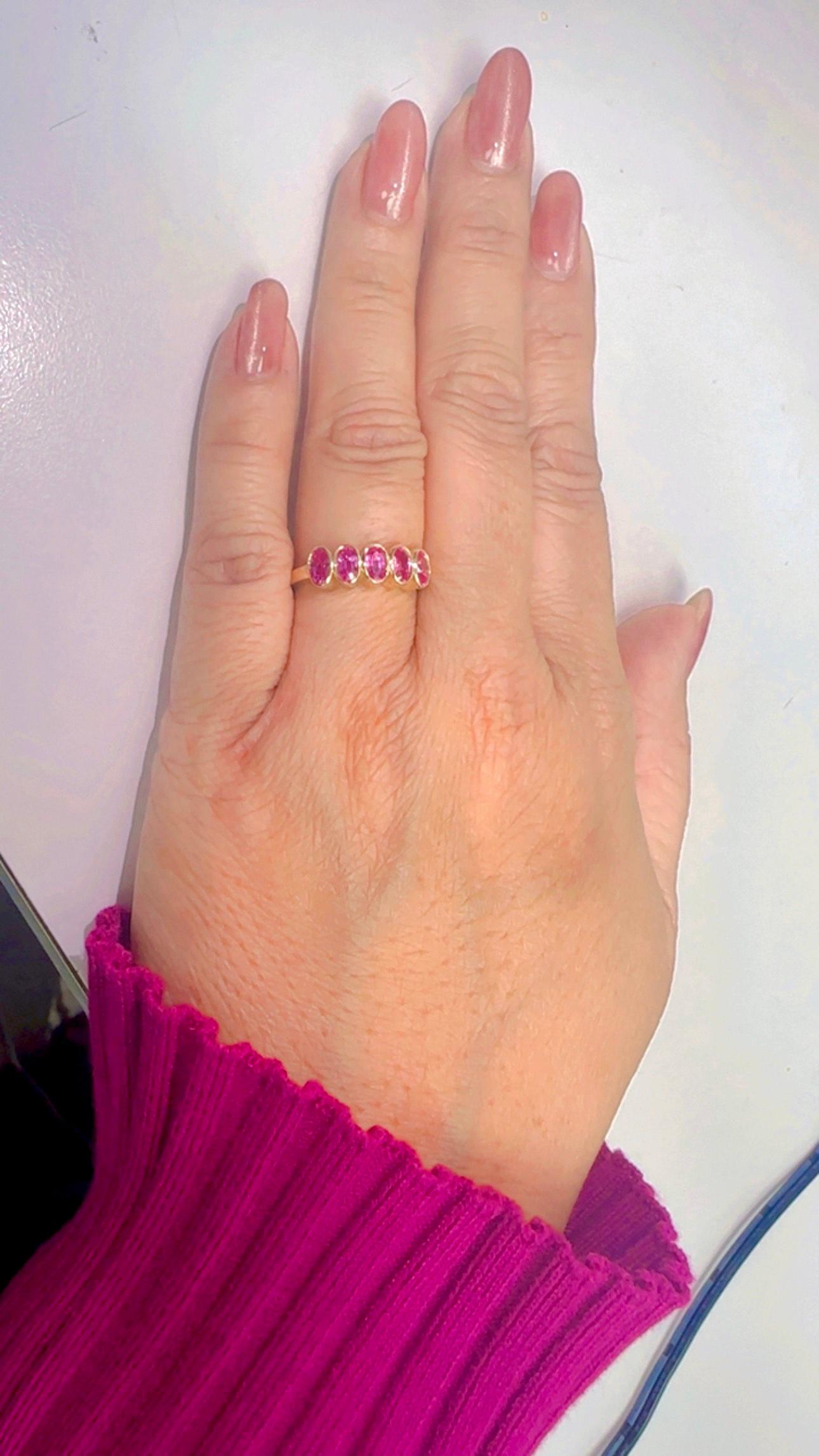 5X3 OVAL 1.50CT  PINK SAPP BEZEL Ring 14K For Sale 1