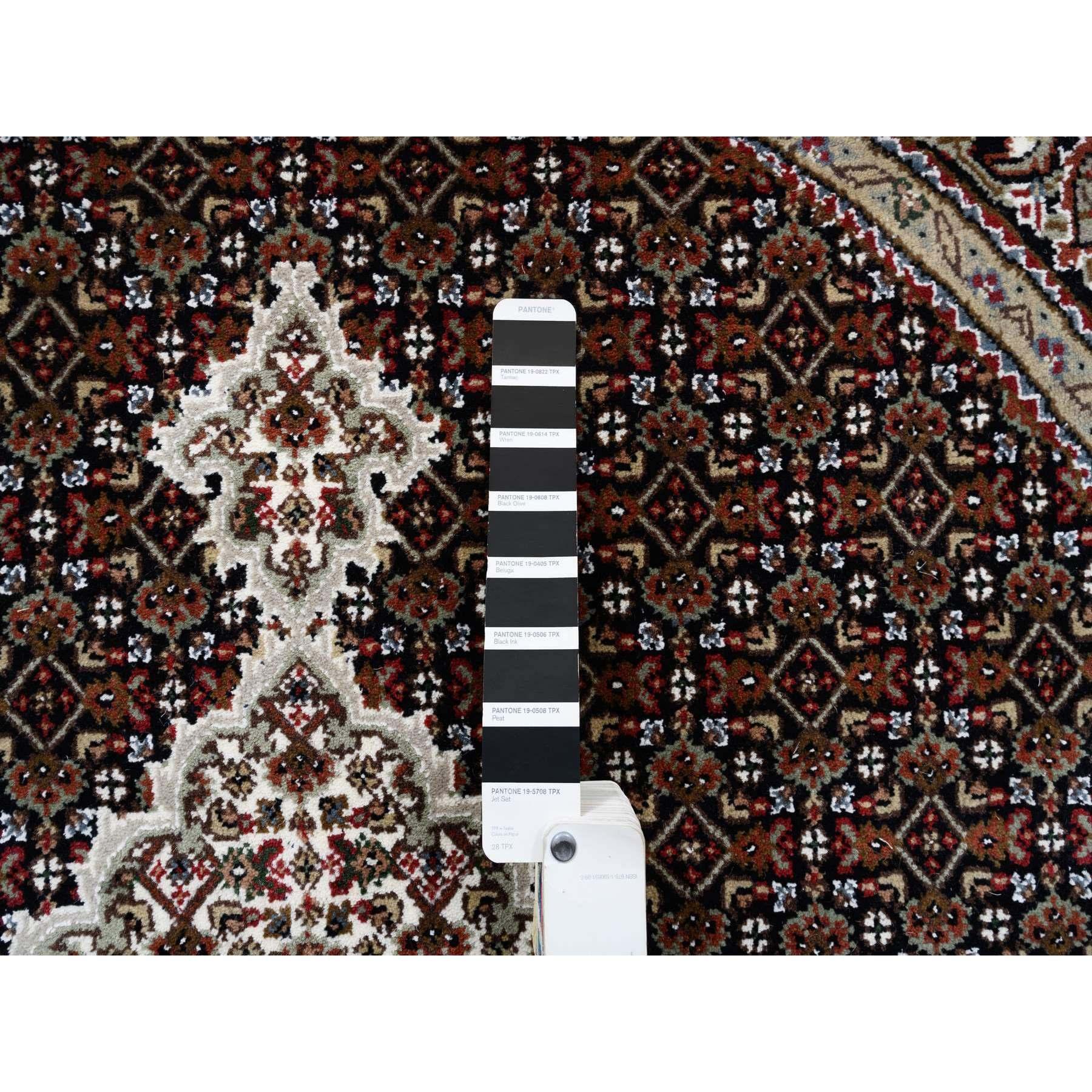 Hand-Knotted 5'x5' 175 KPSI Hand Knotted Rich Black Tabriz Mahi Wool Round Rug For Sale