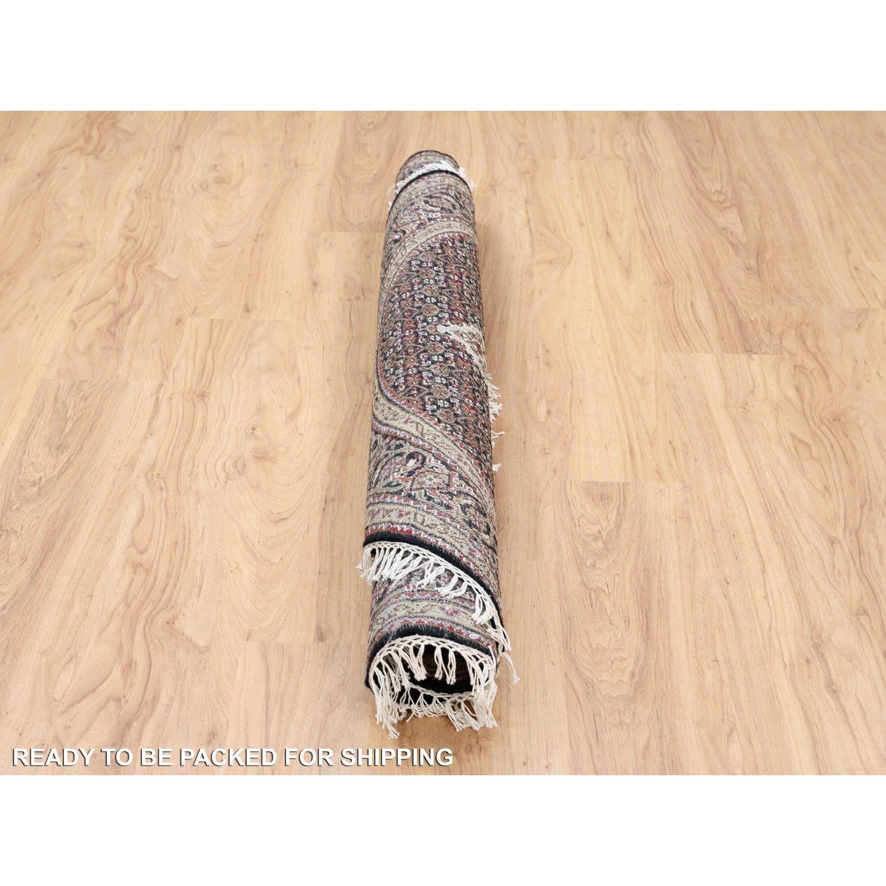 Contemporary 5'x5' 175 KPSI Hand Knotted Rich Black Tabriz Mahi Wool Round Rug For Sale