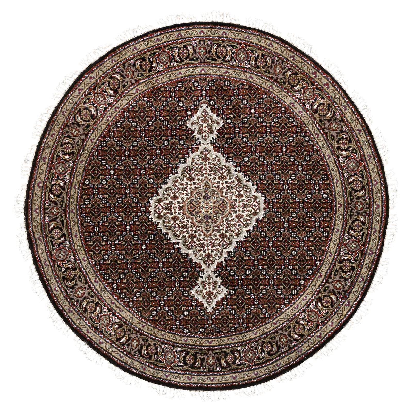 5'x5' 175 KPSI Hand Knotted Rich Black Tabriz Mahi Wool Round Rug